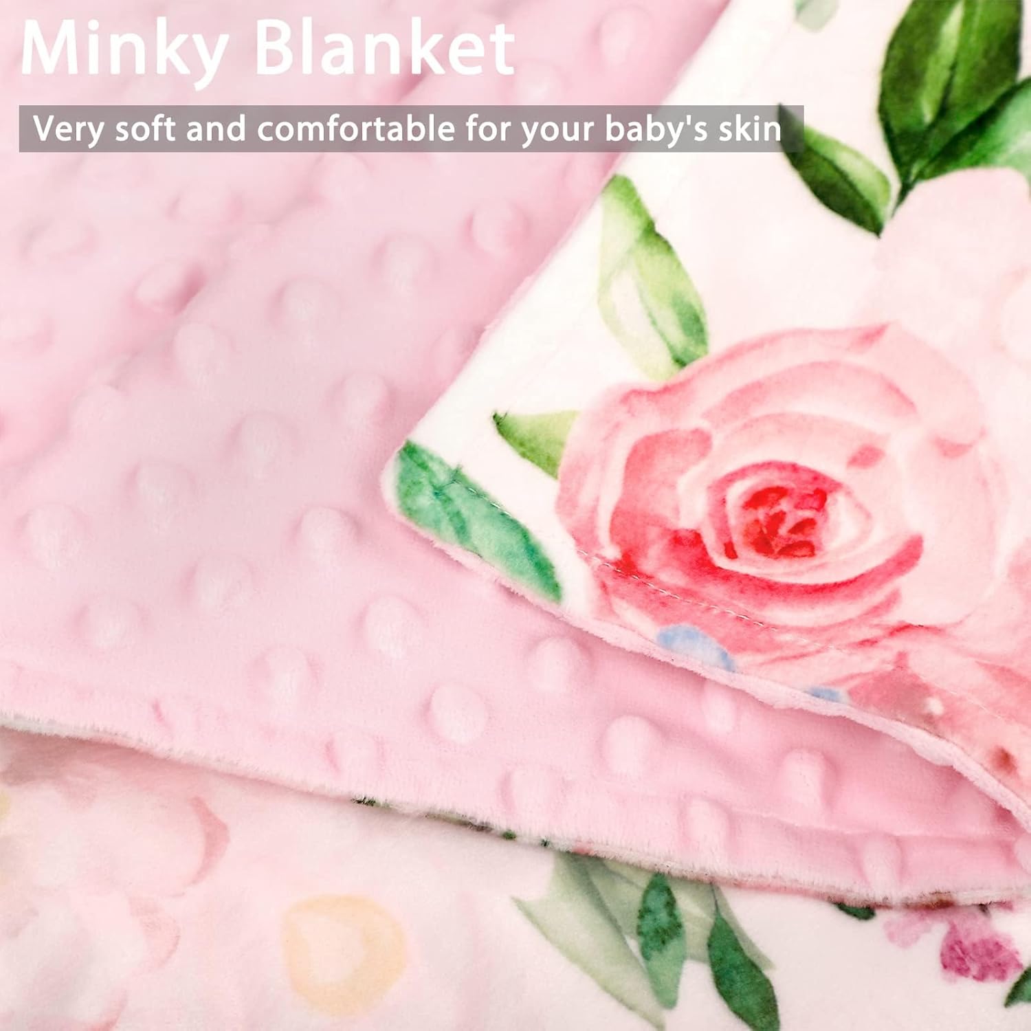 CARUILI Baby Blanket 30x40 Inches Minky Double Layer Pink Floral