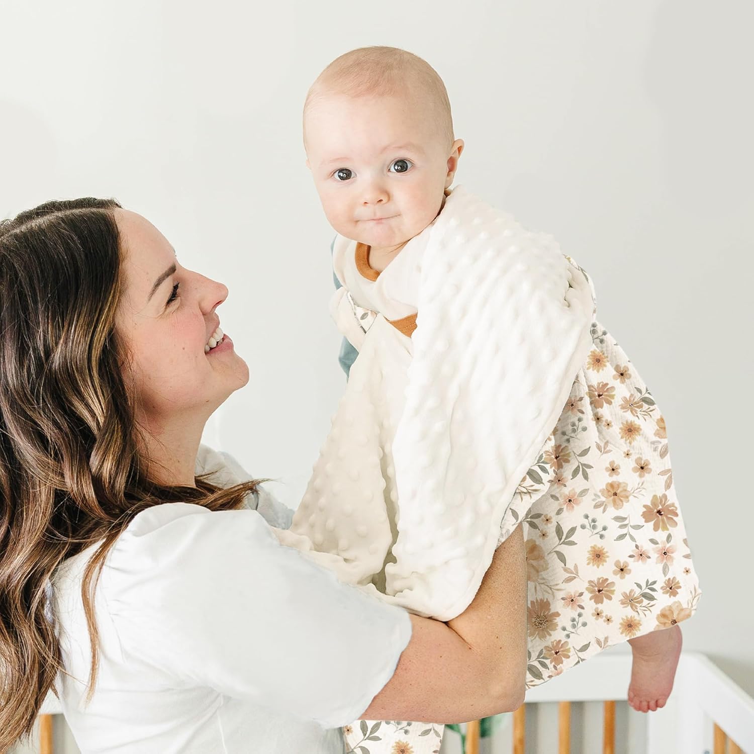 Konssy Soft Baby Blanket with Muslin Cotton Front and Dotted Fleece Back