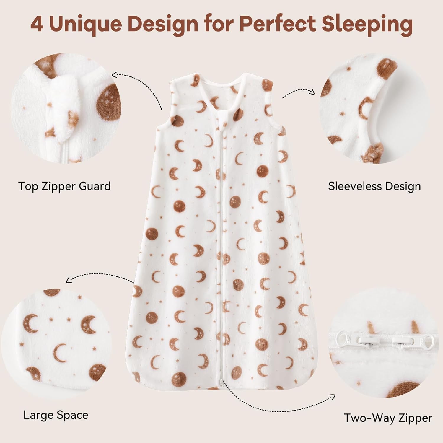 Unnivoll Fleece Sleep Sack 0-6 Months 20 Tog with 2-Way Zipper