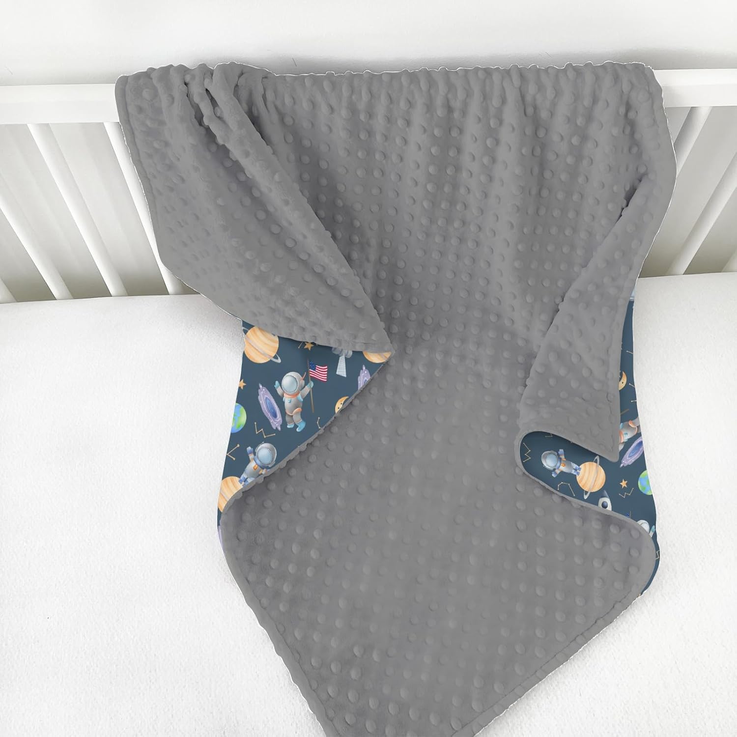 Soft Spaceman Baby Blanket with Dotted Backing