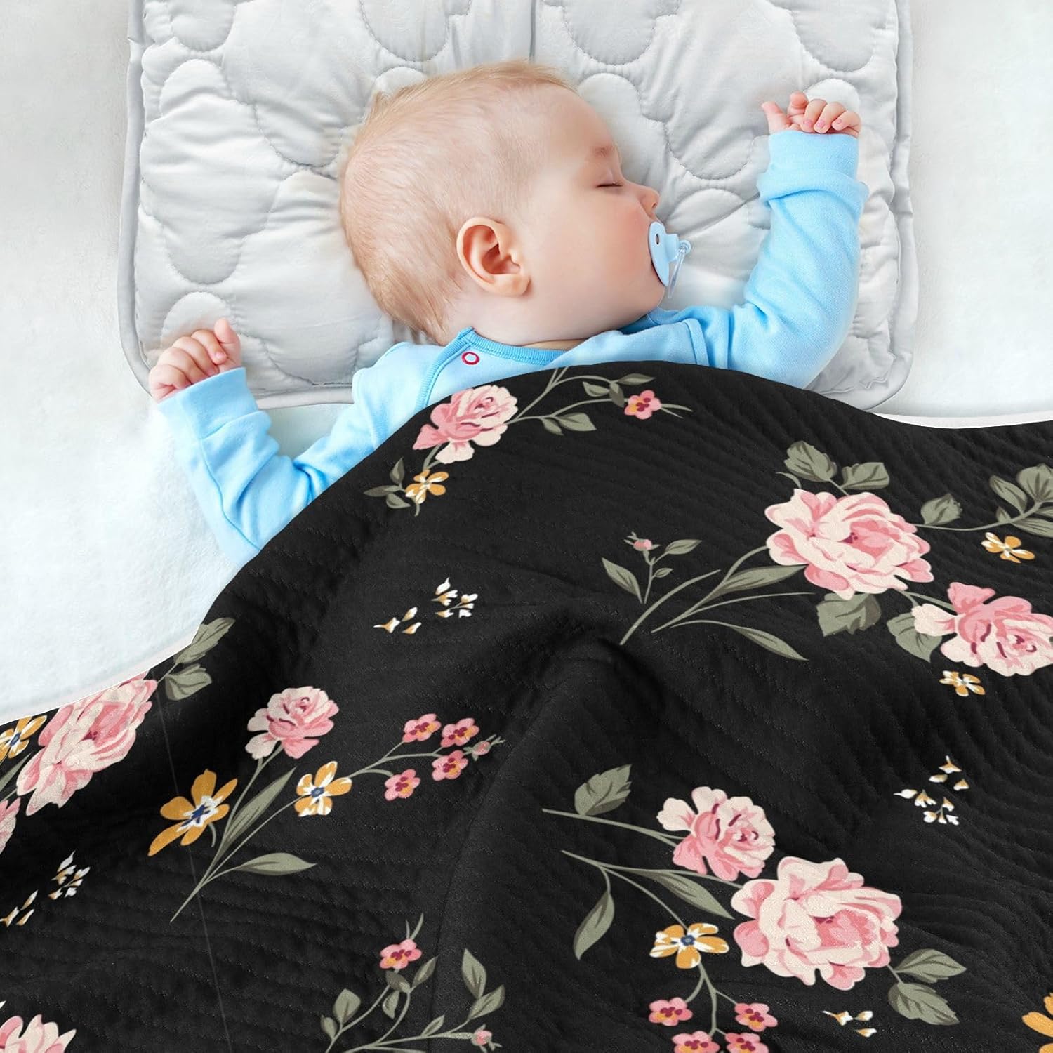 Wfrish Baby Blanket Rose Floral Pink Minky 30x40 In