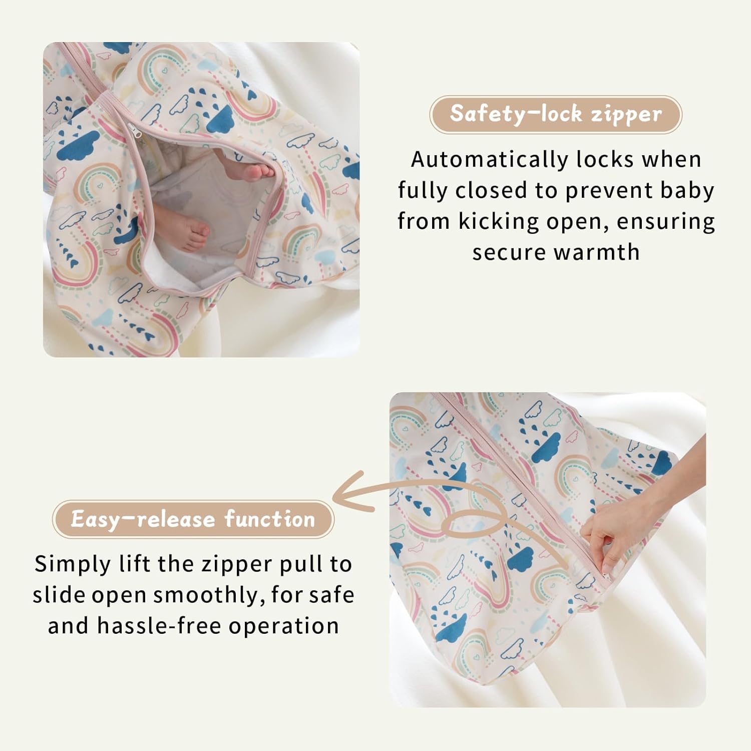 Wrrernsin 0-6 Months Sleep Sack 3 Pack 2-Way Zipper Cotton