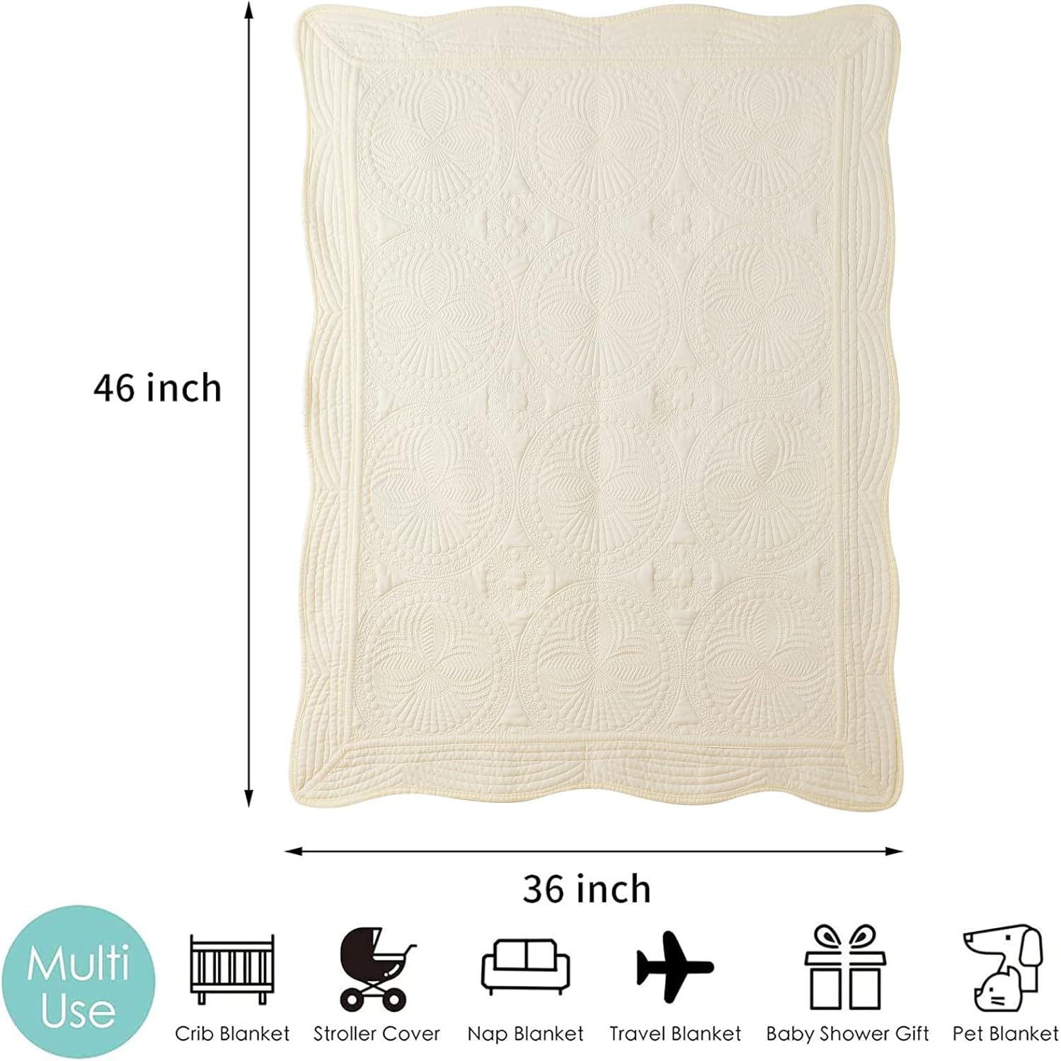 MONOBLANKS Baby Quilt Personalized Monogram Lightweight Throw Blanket Four Seasons Light Yellow