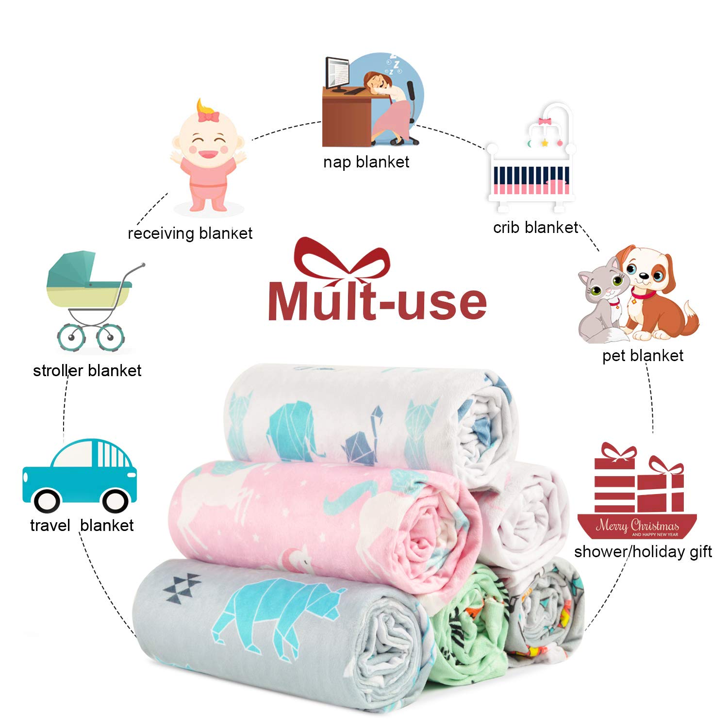 BORITAR Unicorn Baby Blanket Soft Minky Double Layer 30x40 Pink
