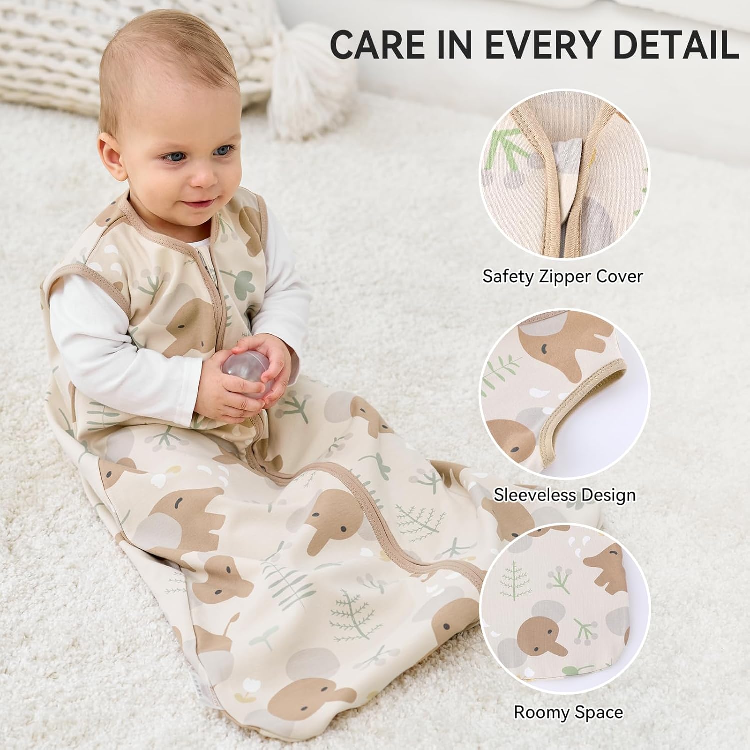 FILLEEP 6-12 Months Baby Sleep Sack 3 Pack 100 Cotton