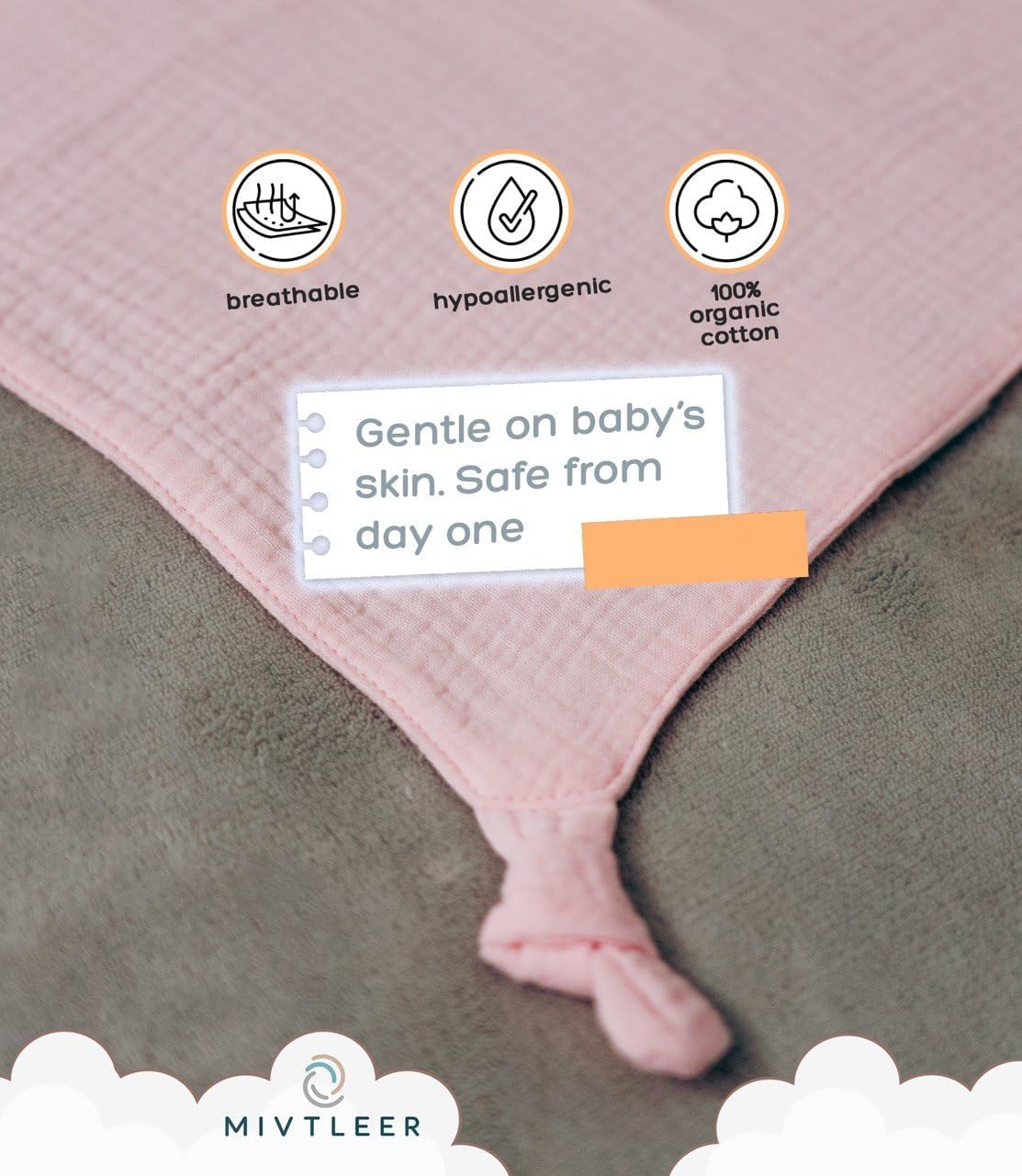 Baby Lovey Blanket with Plush Bunny - Soft Muslin 24x24 Inches