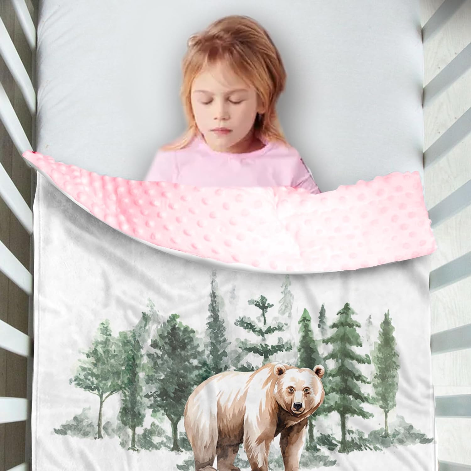 Custom Name Baby Receiving Blanket with Bear in Forest Theme