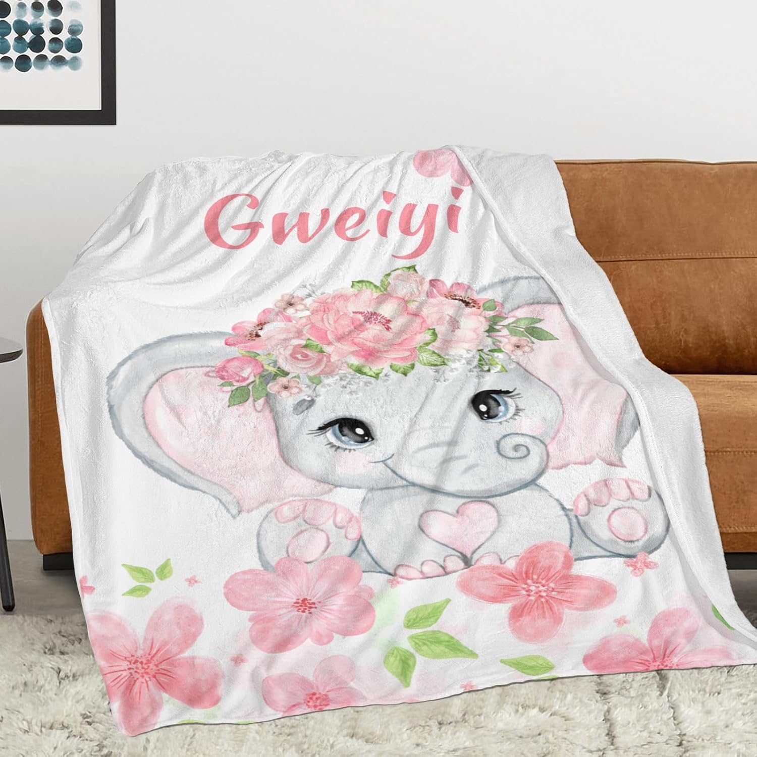 Personalized Baby Elephant Blanket 30x40 Inches for Newborns