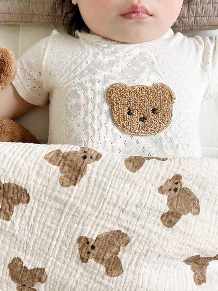 Gunnaicat Baby Blanket Double Layer Cotton Muslin 40x40 Inch Bear Pattern 1