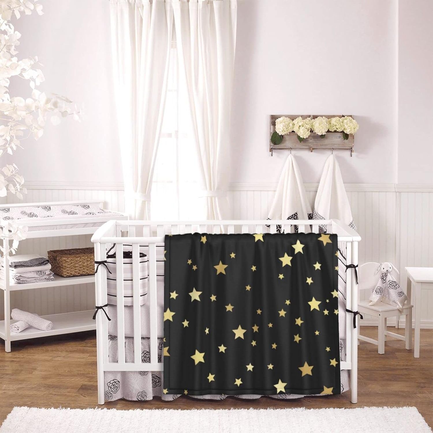 DKJlitter Baby Blanket Gold Stars on Black