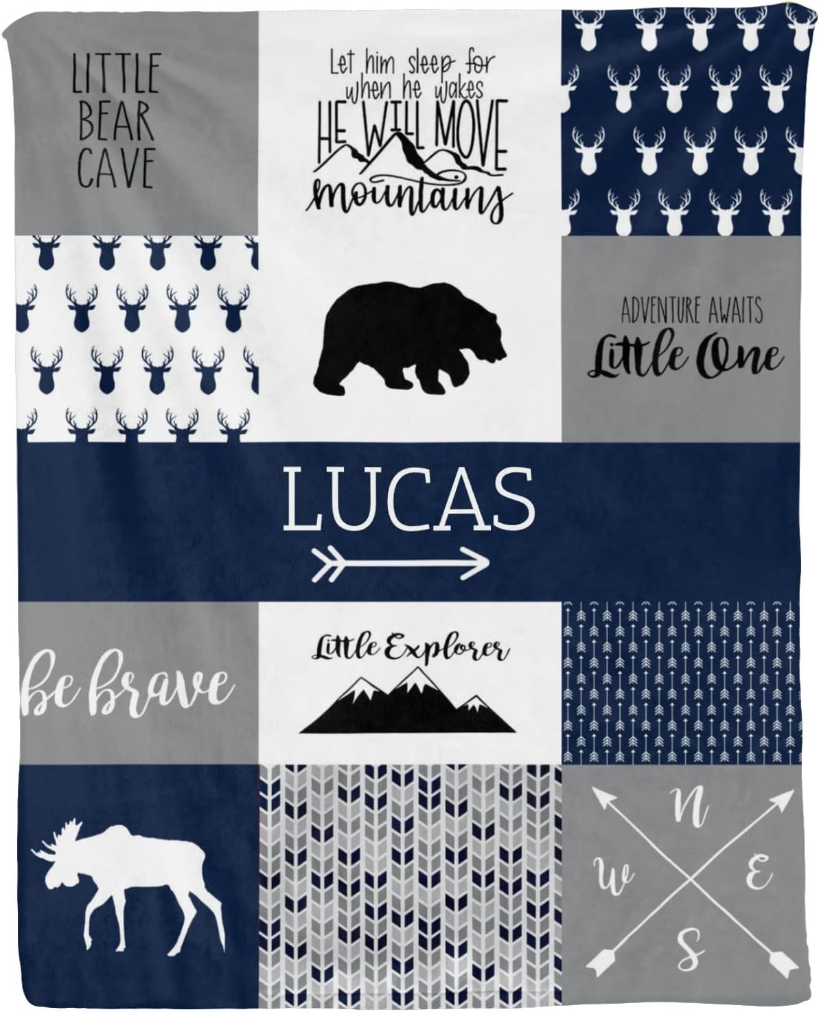 Personalized Baby Blanket for Boys - Blue Deer Woodland Design