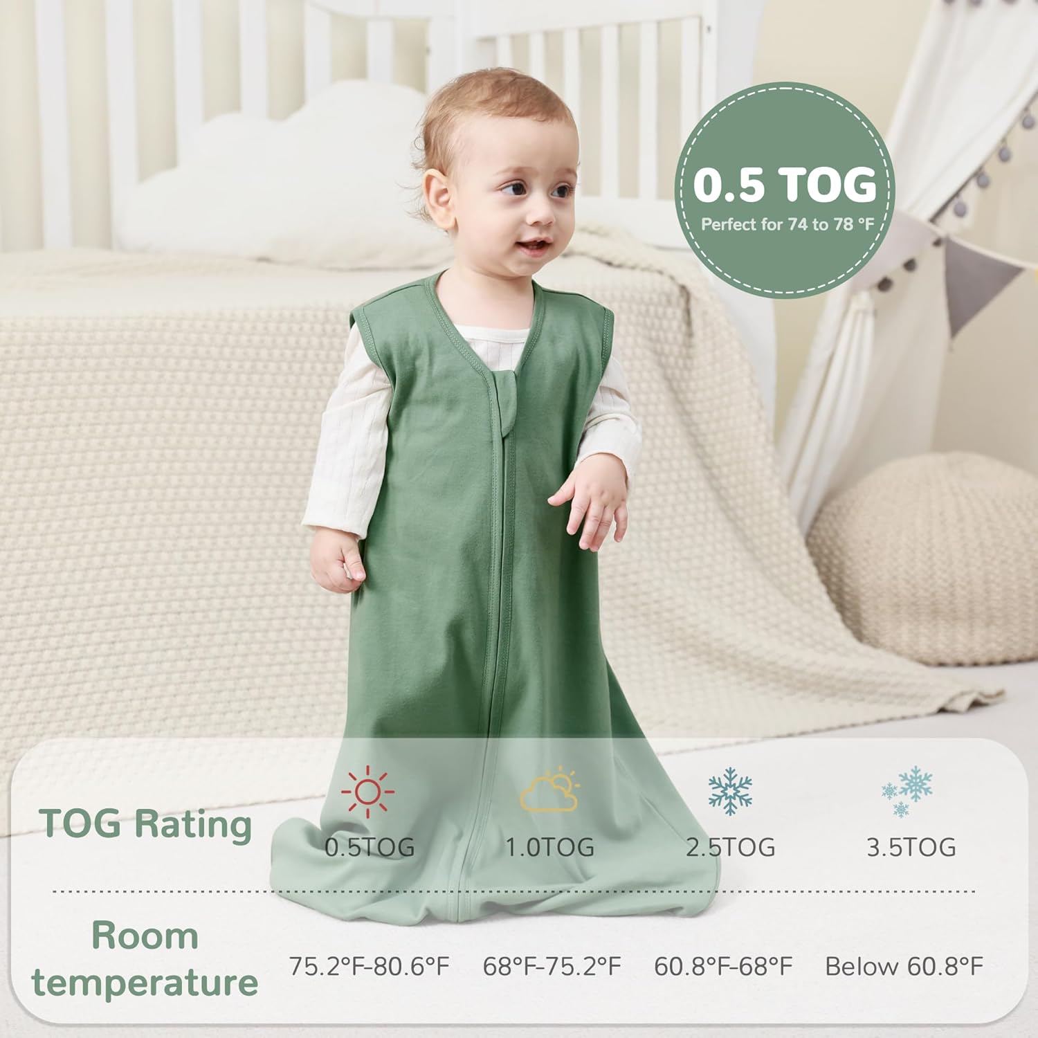 JELLYMONI 18-24 Months Sleep Sack 3 Pack 100 Cotton 05 TOG