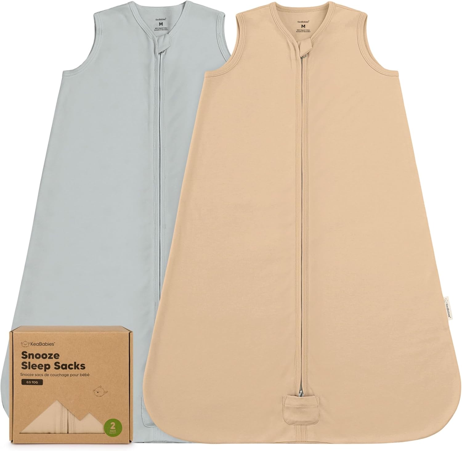 KeaBabies 2-Pack Baby Sleep Sacks - 05TOG Organic Cotton Wearable Blanket