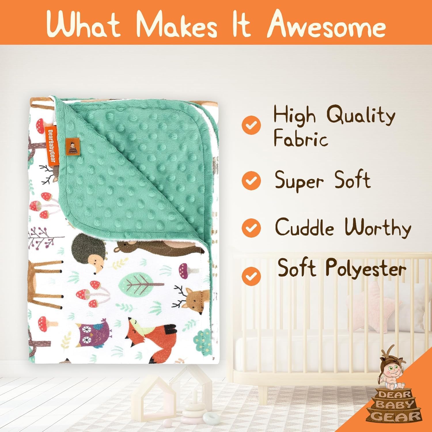 Dear Baby Gear Soft Baby Blanket - Crib Cover with Mint Green Dot Design