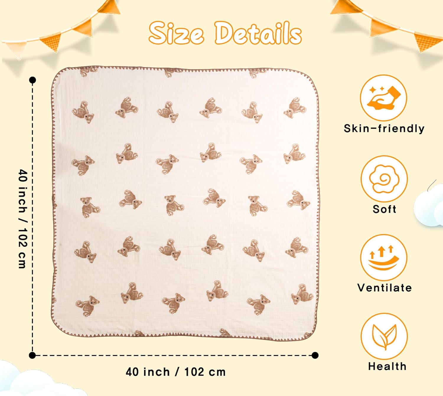 HomeyHues Baby Blanket Double Layer Cotton 40x40 Brown Bear