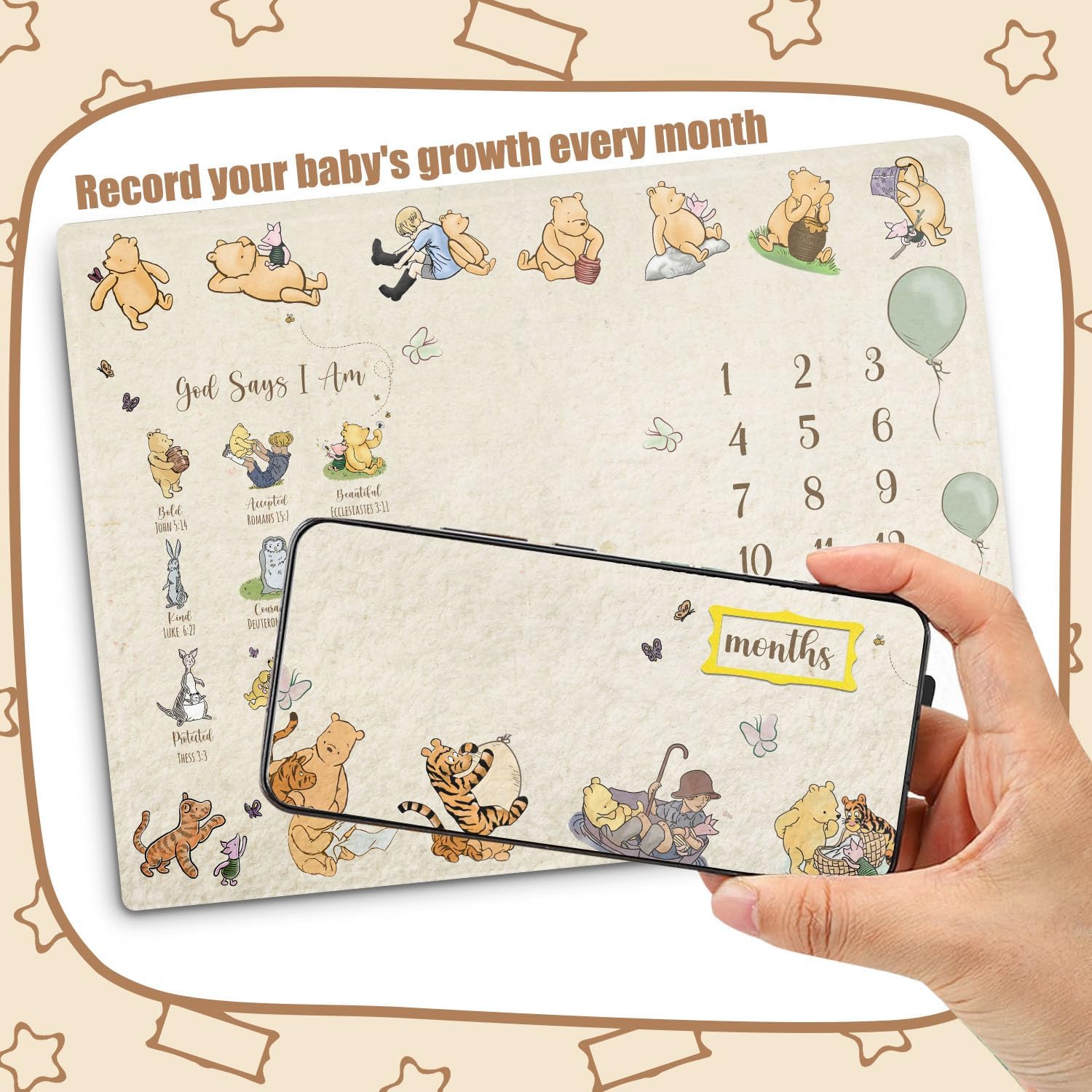Winnie Baby Milestone Blanket with 16 Moments Cardstock