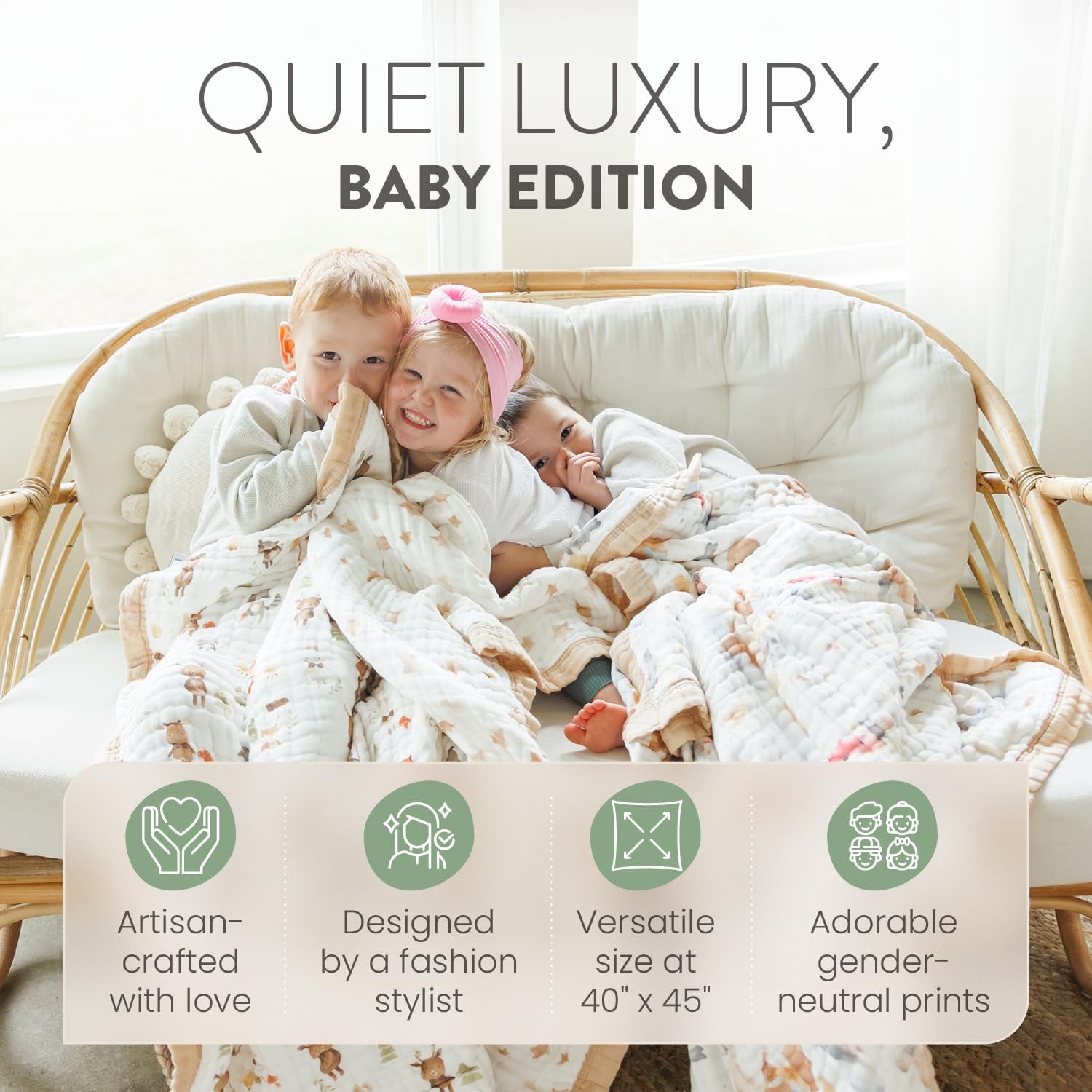 Natchiketa Organic Cotton Muslin Baby Blanket - Gender Neutral Forest Friends