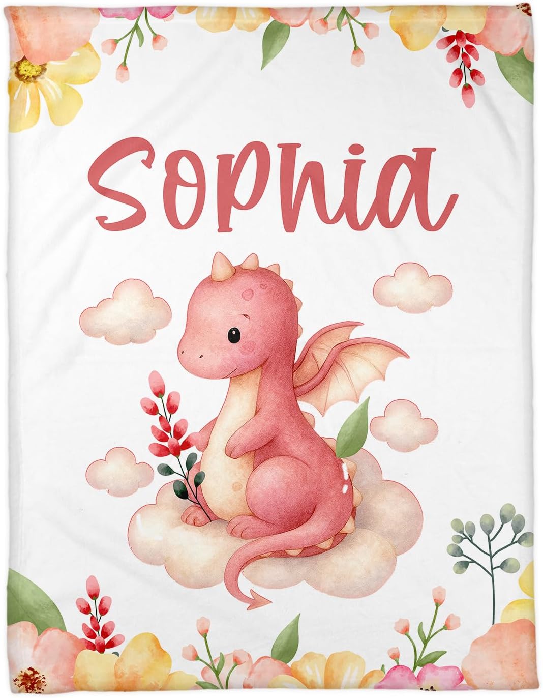 Zocoshi Personalized Pink Dragon Baby Blanket