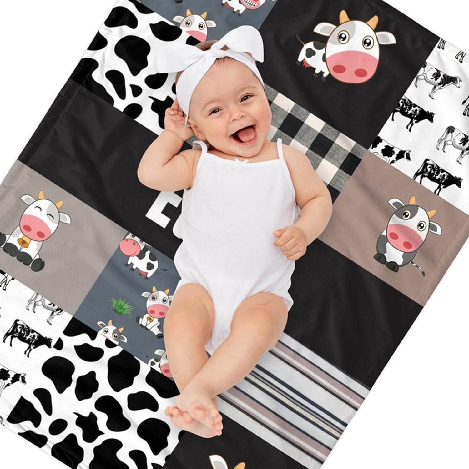 Personalized Baby Blanket with Name - Custom Cute Cow Design 30 x 40