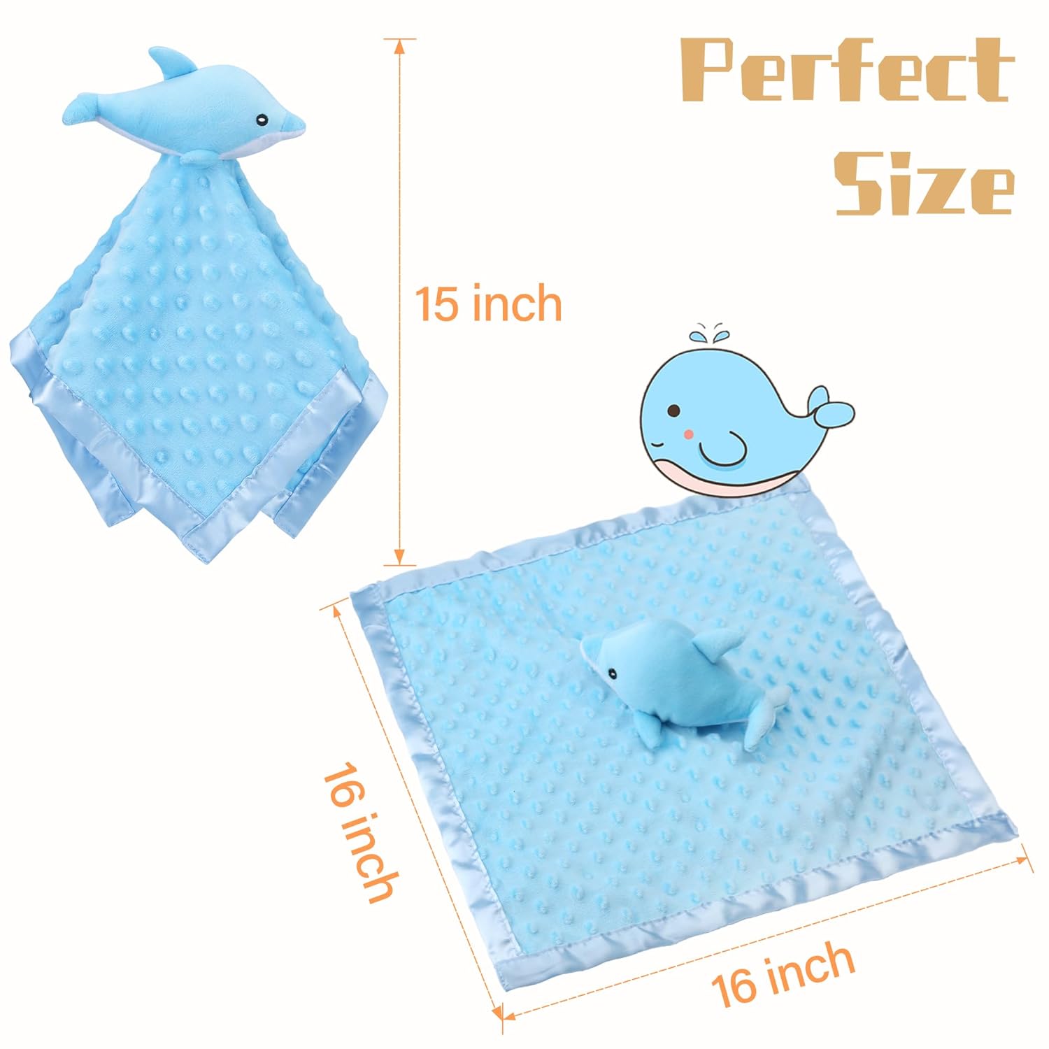 Pro Goleem Dolphin Lovey 16 Inch Soft Security Blanket for Babies