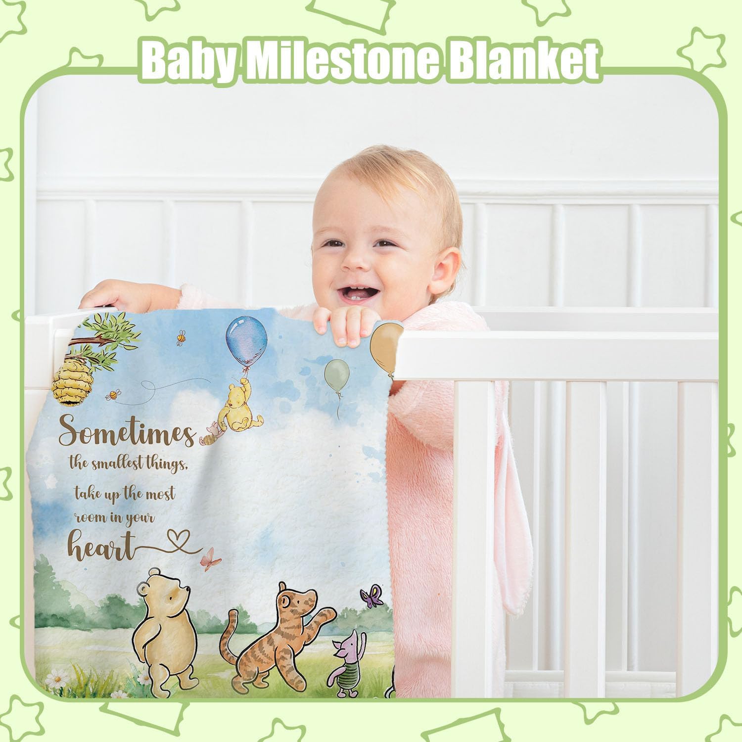 Winnie The Pooh Baby Milestone Blanket with Photo Frames