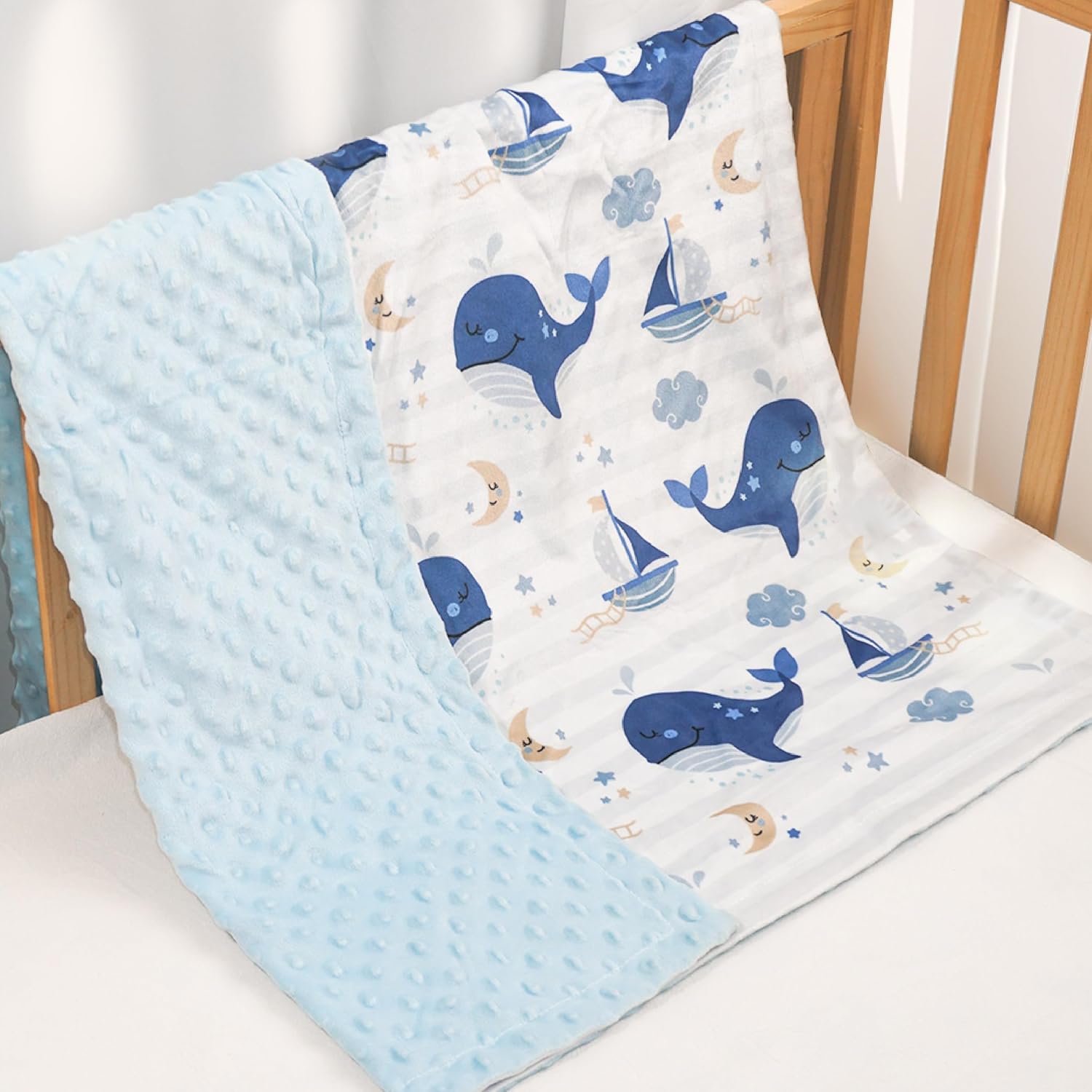 SANDJEST Whale Kid Blanket 30x40 - Soft Minky Blanket with Dotted Backing