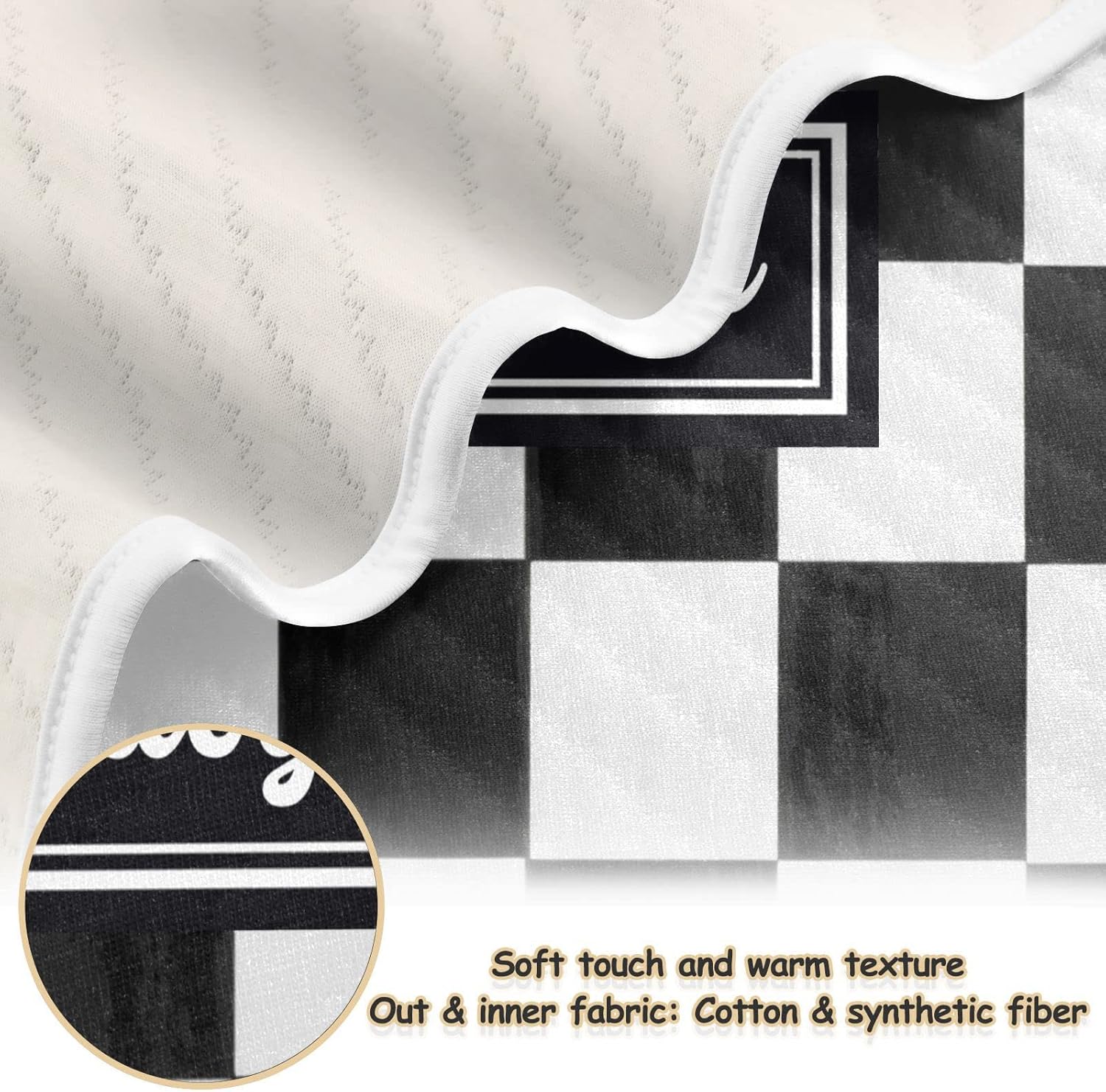 Pigsaly Custom Name Baby Blanket 30x40 Black White Buffalo Check Plaid