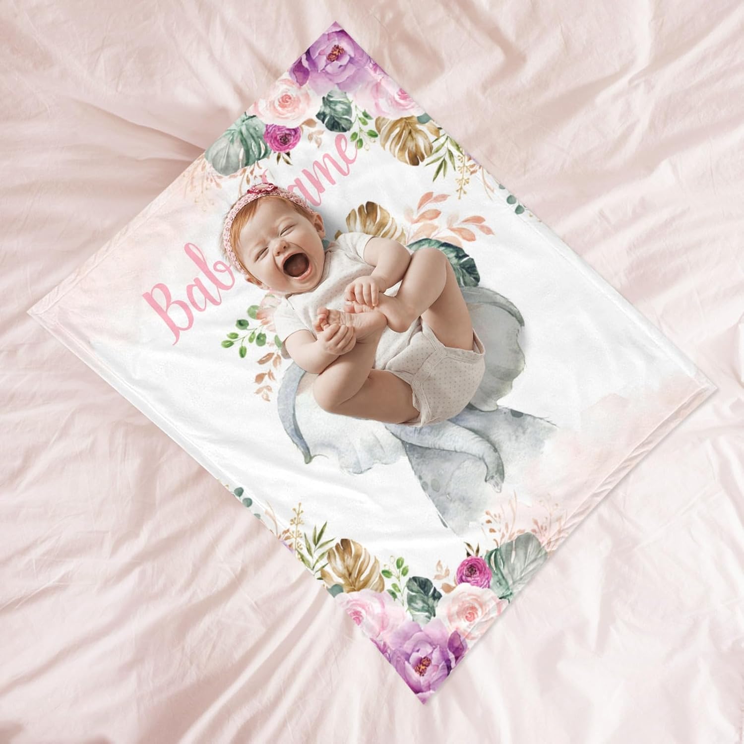 Personalized Elephant Baby Blanket with Name - Soft and Cozy