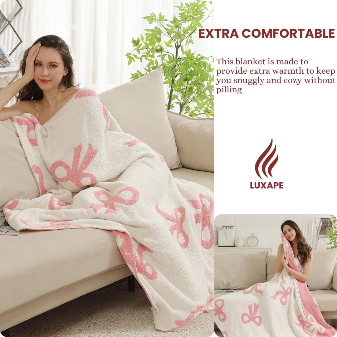 Luxape Bow Blanket Soft Reversible Throw for Baby