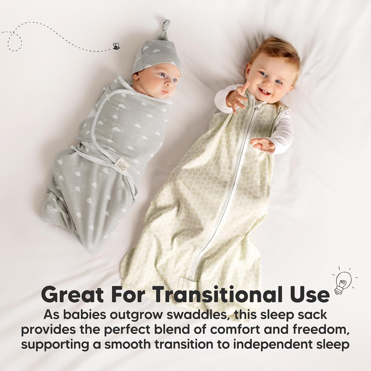 KeaBabies 2-Pack Baby Sleep Sacks - 05TOG Organic Cotton Wearable Blanket