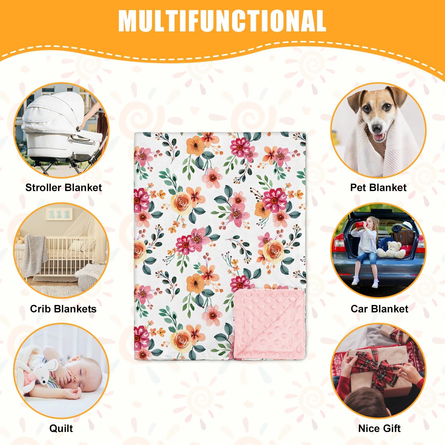 Nialnant Floral Baby Blanket for Girls Double Layer Dotted Toddler Blanket