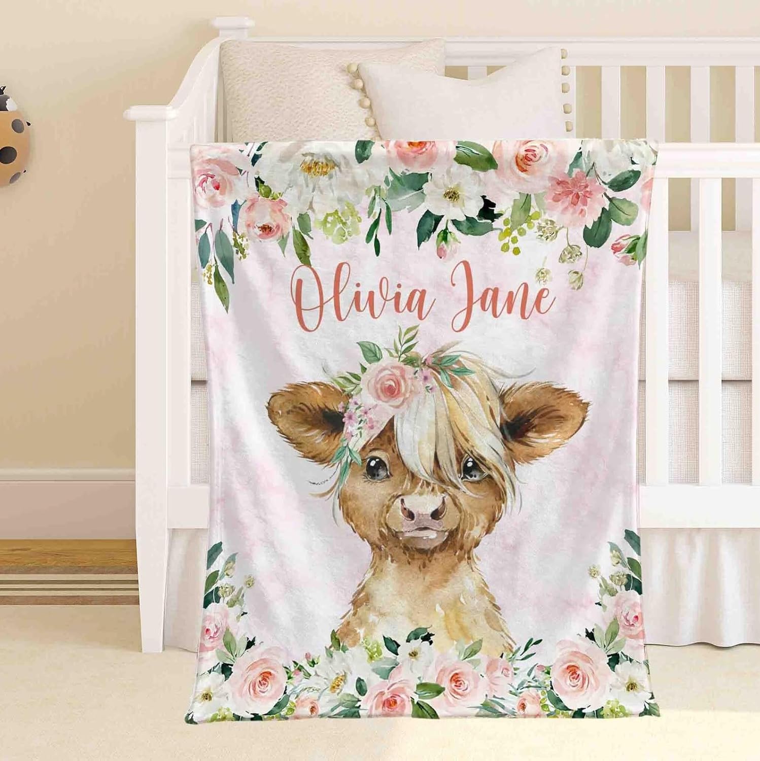 Customized Highland Cow Blanket Personalized Baby Name Throw