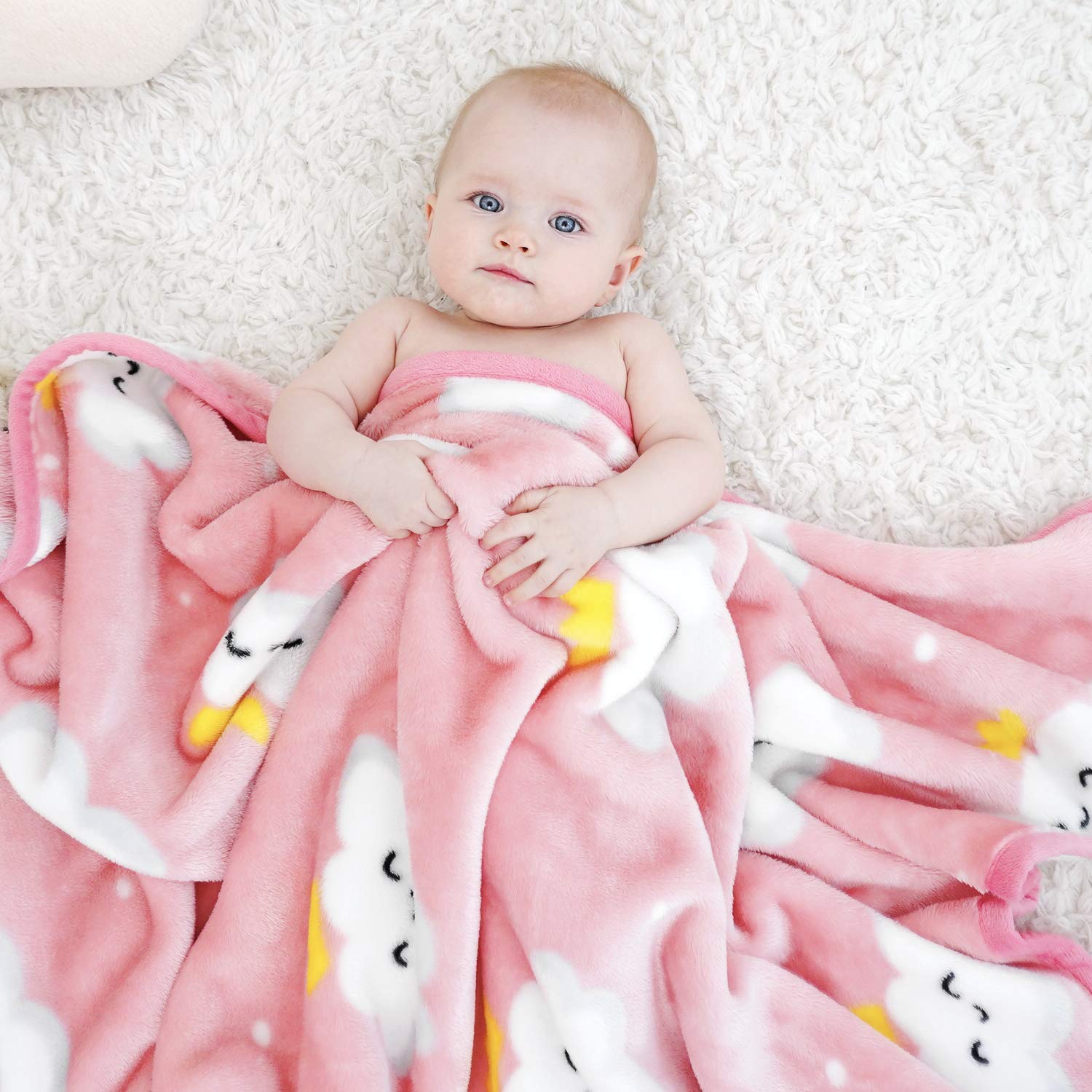 TILLYOU Toddler Flannel Blanket - 40x50 Inches Pink Cloud 1