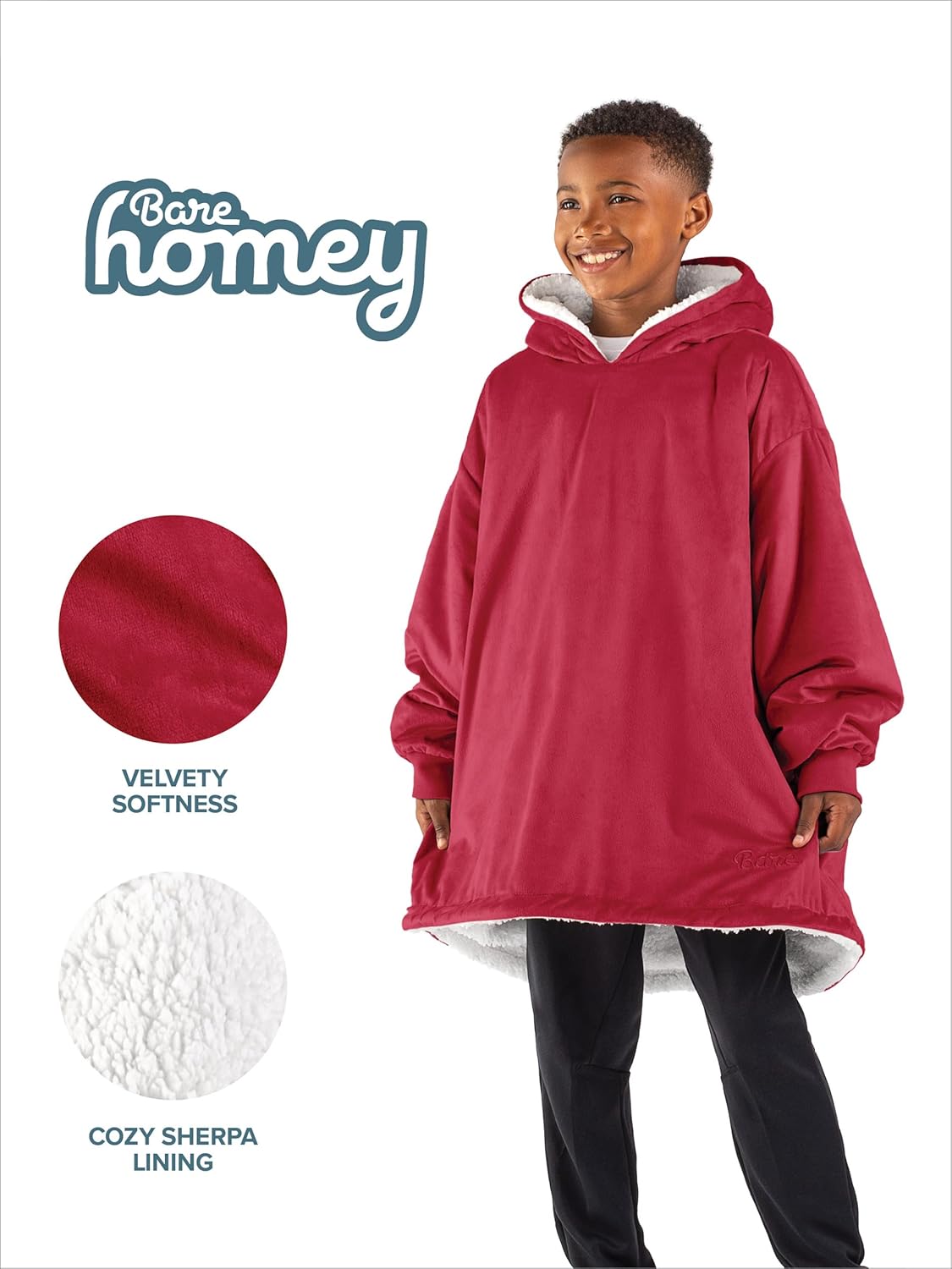Bare Home Wearable Blanket Hoodie - Soft Plush Sherpa 1