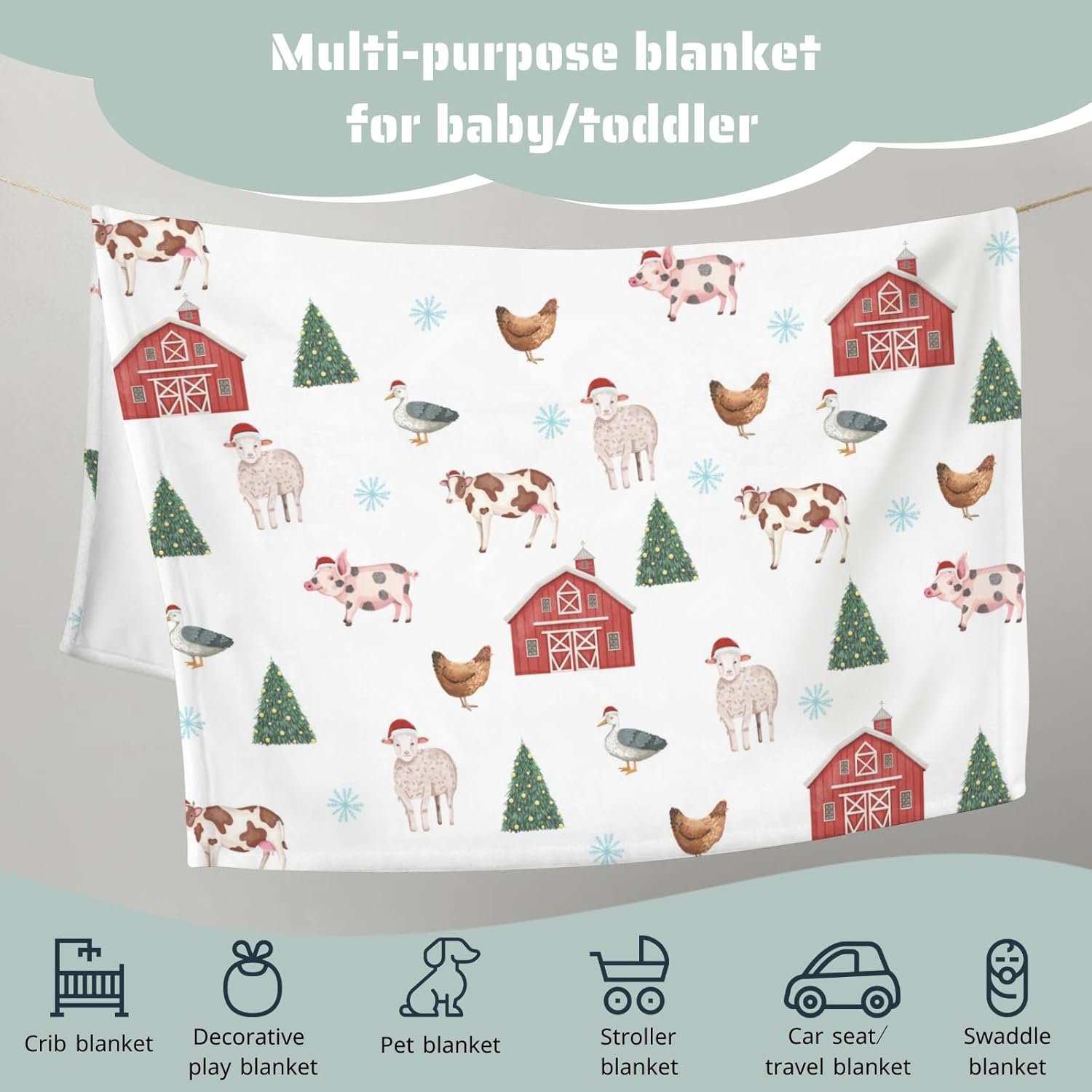 Flannel Farm Animal Baby Blankets for Newborn Toddler