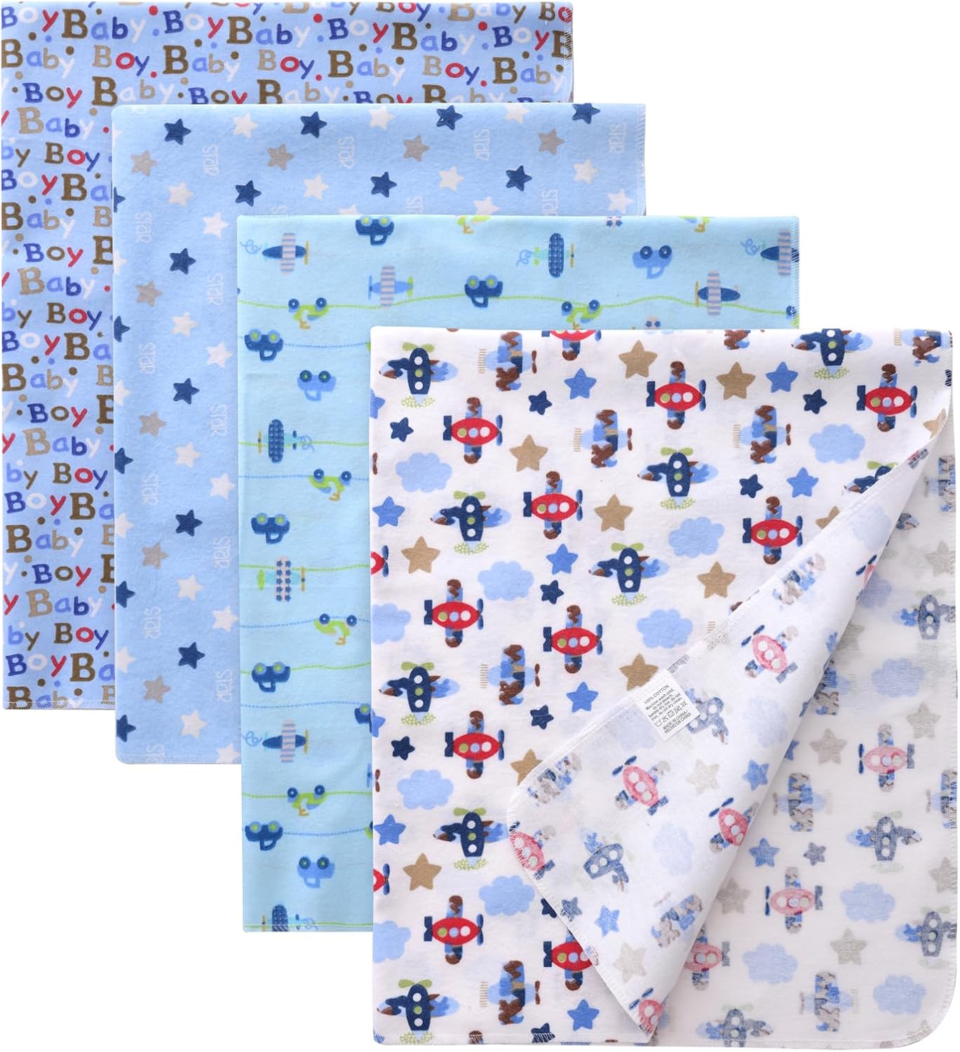 Gina Era 4 Pack Baby Flannel Receiving Blankets 30x30 Inches