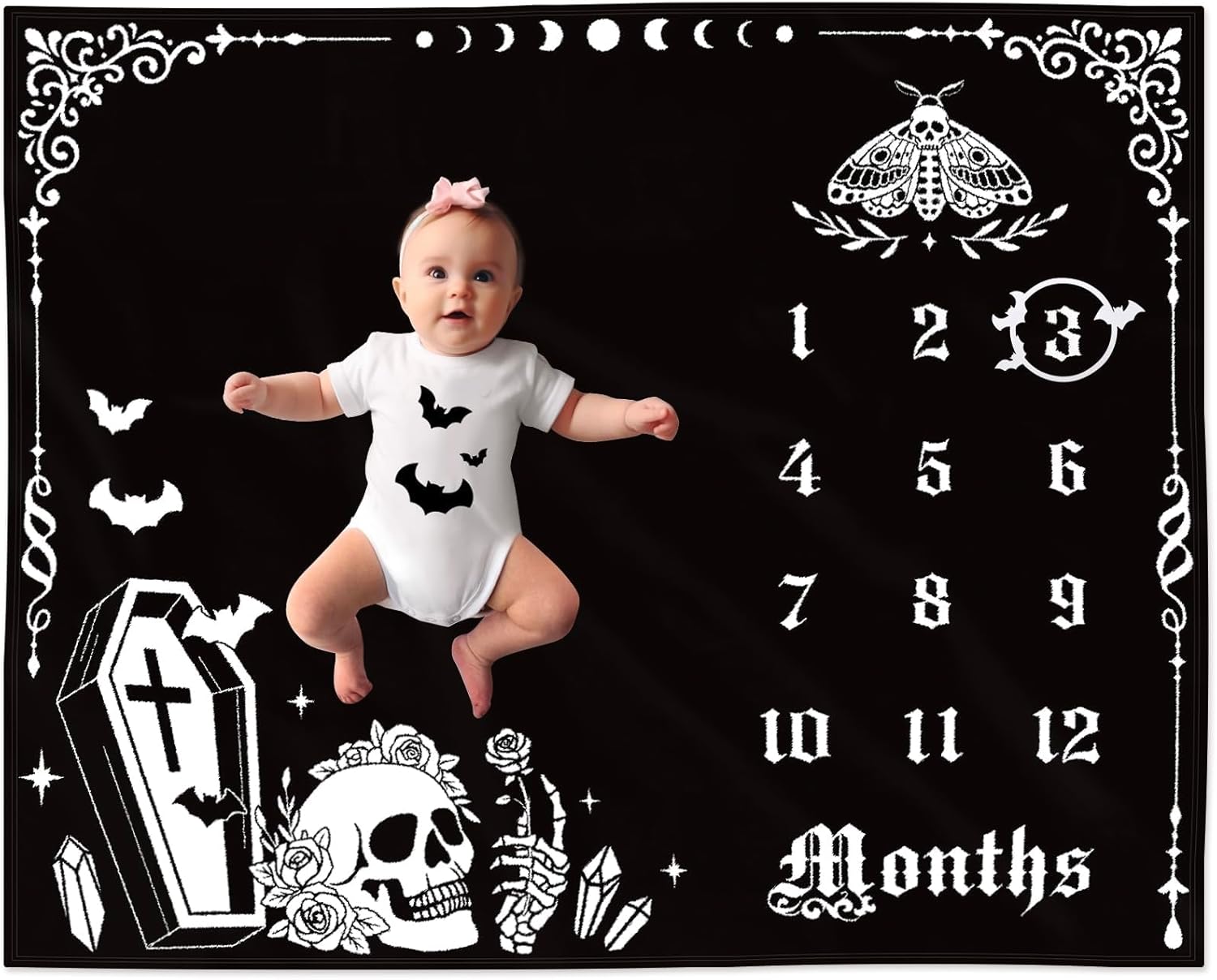 Gothic Baby Growth Blanket with Felt Decor
