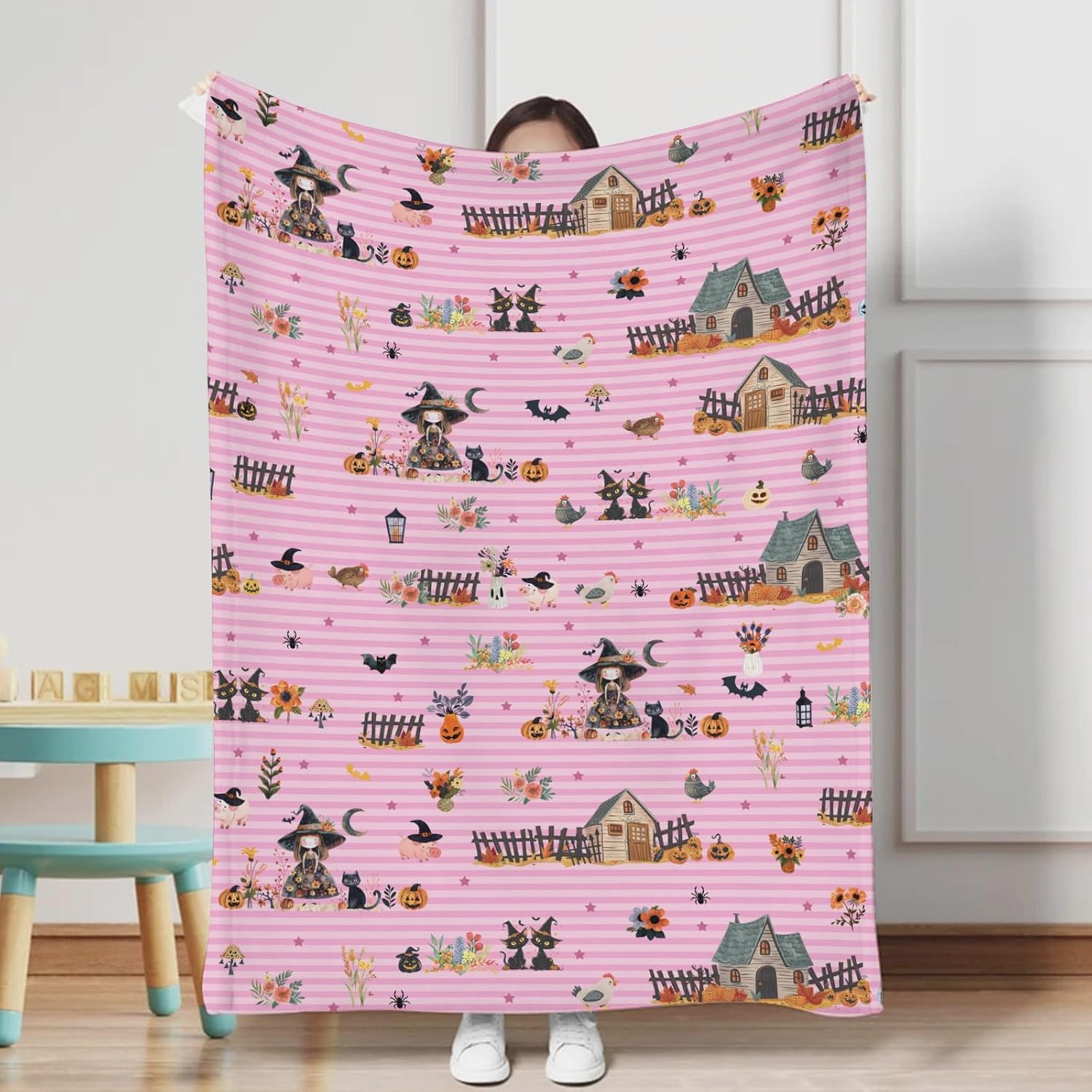 Hwmmbh Fall Farm Witch Cats Baby Blanket for Boy Girl