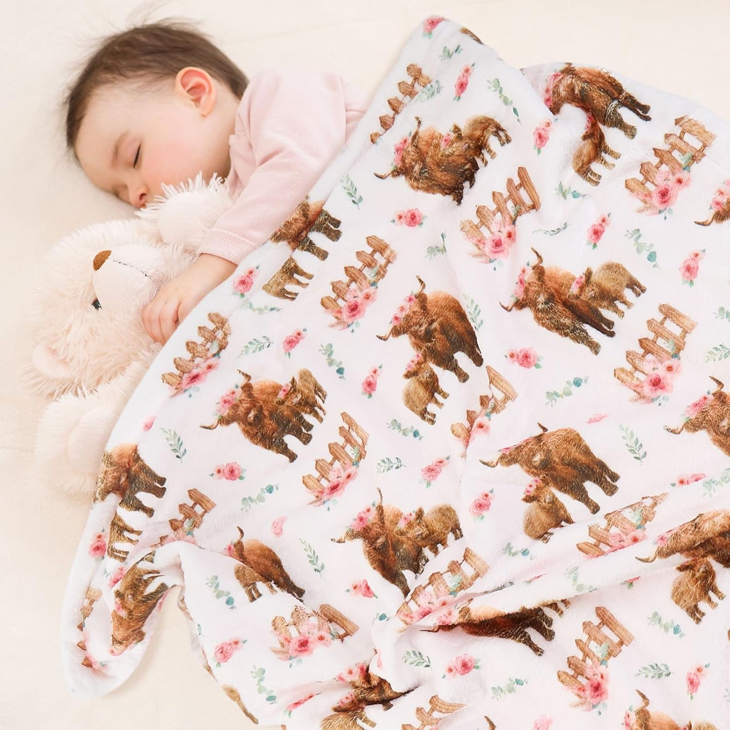 DCOOLGO Highland Cow Lovey Baby Blanket