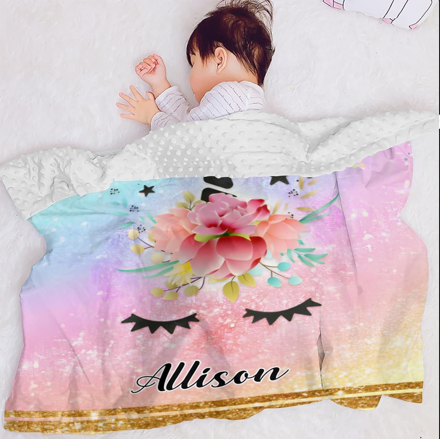 Personalized Baby Blanket with Name - Unicorn Rainbow Design
