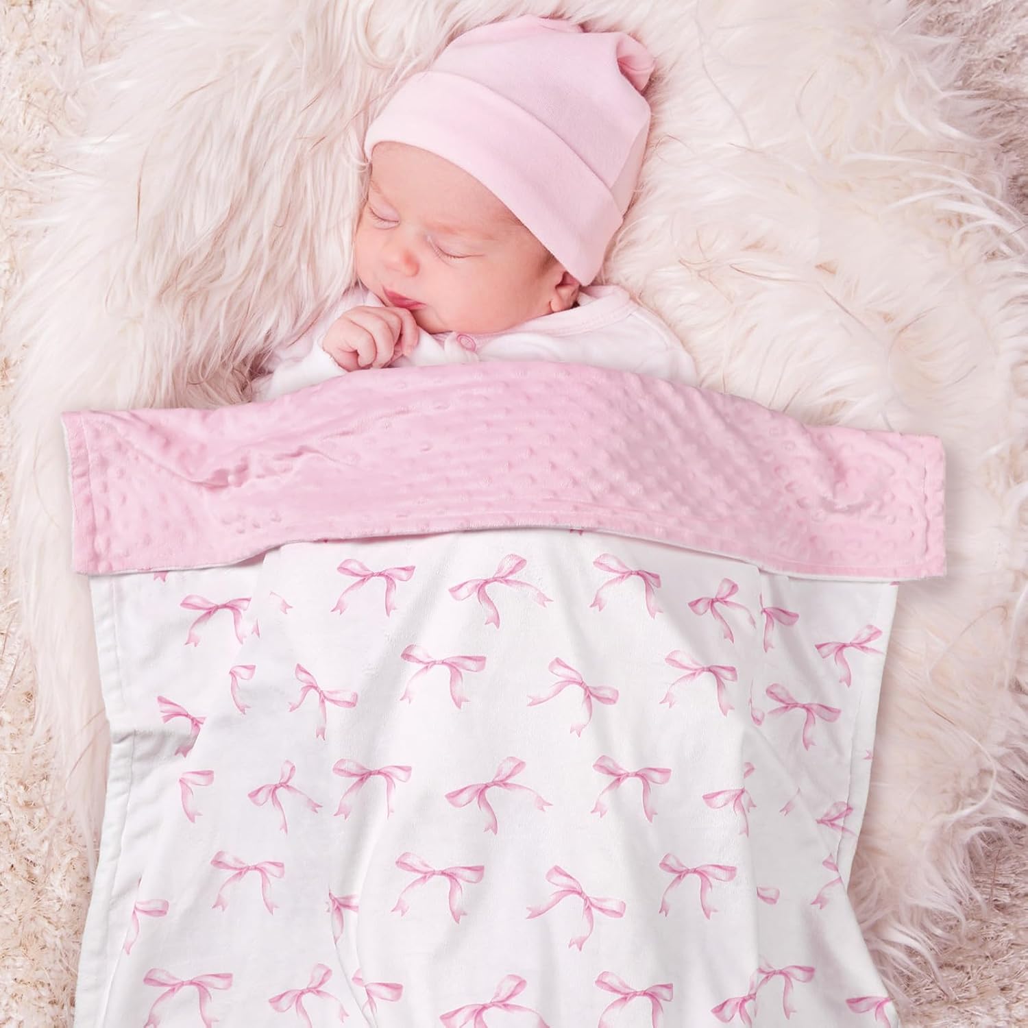 Pink Bow Baby Blanket for Girls 40x30 Inch Swaddle Blanket