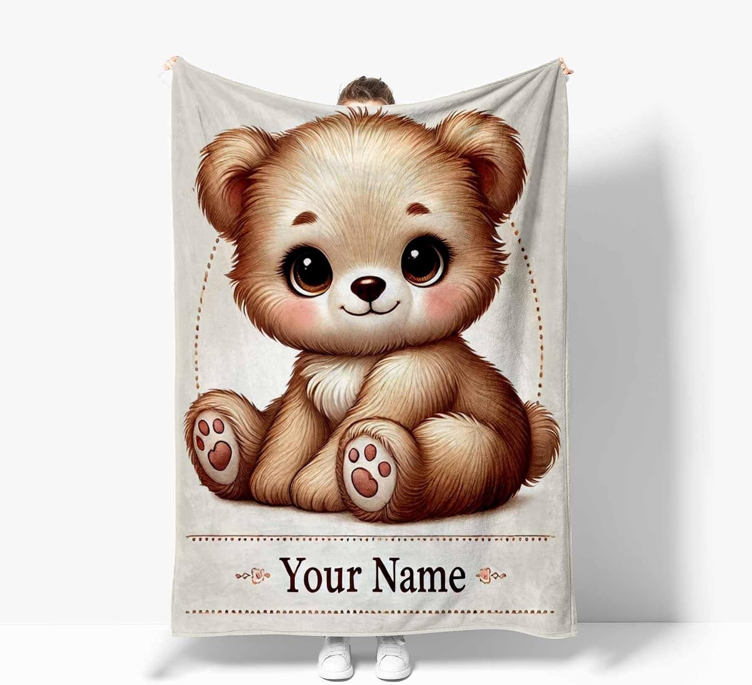 Personalized Bear Blanket with Name Custom Flannel Throw