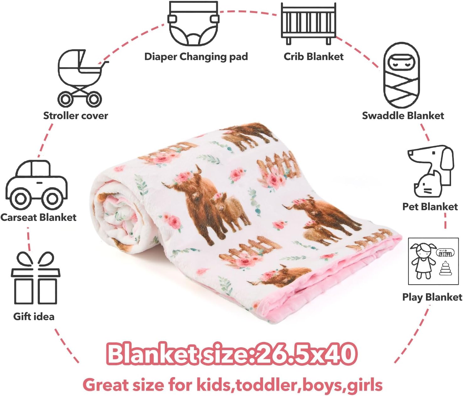 DCOOLGO Highland Cow Lovey Baby Blanket