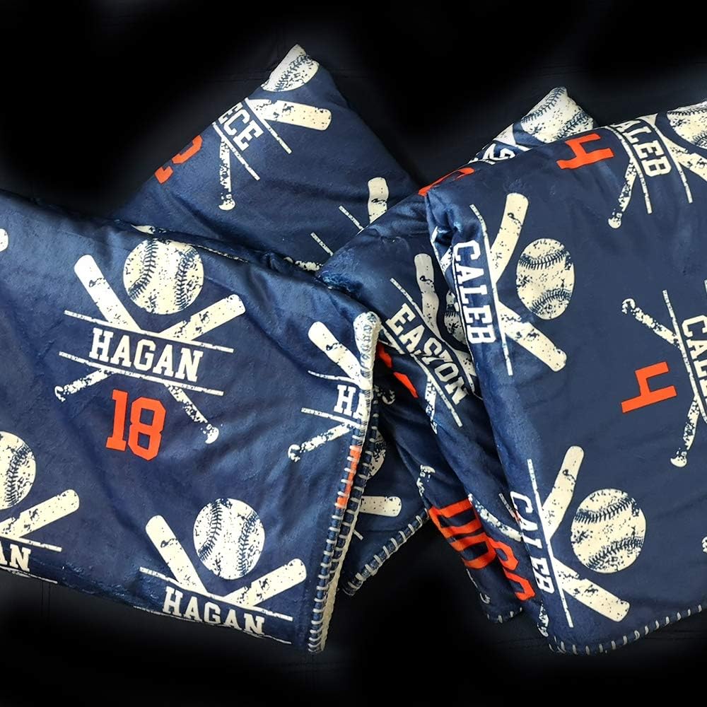 Nictimeid Baseball Blanket with Baby Name and Team Number Navy 30x40in