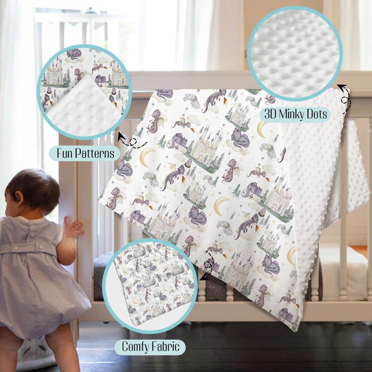 Mink Baby Blanket with Purple Dragon Design