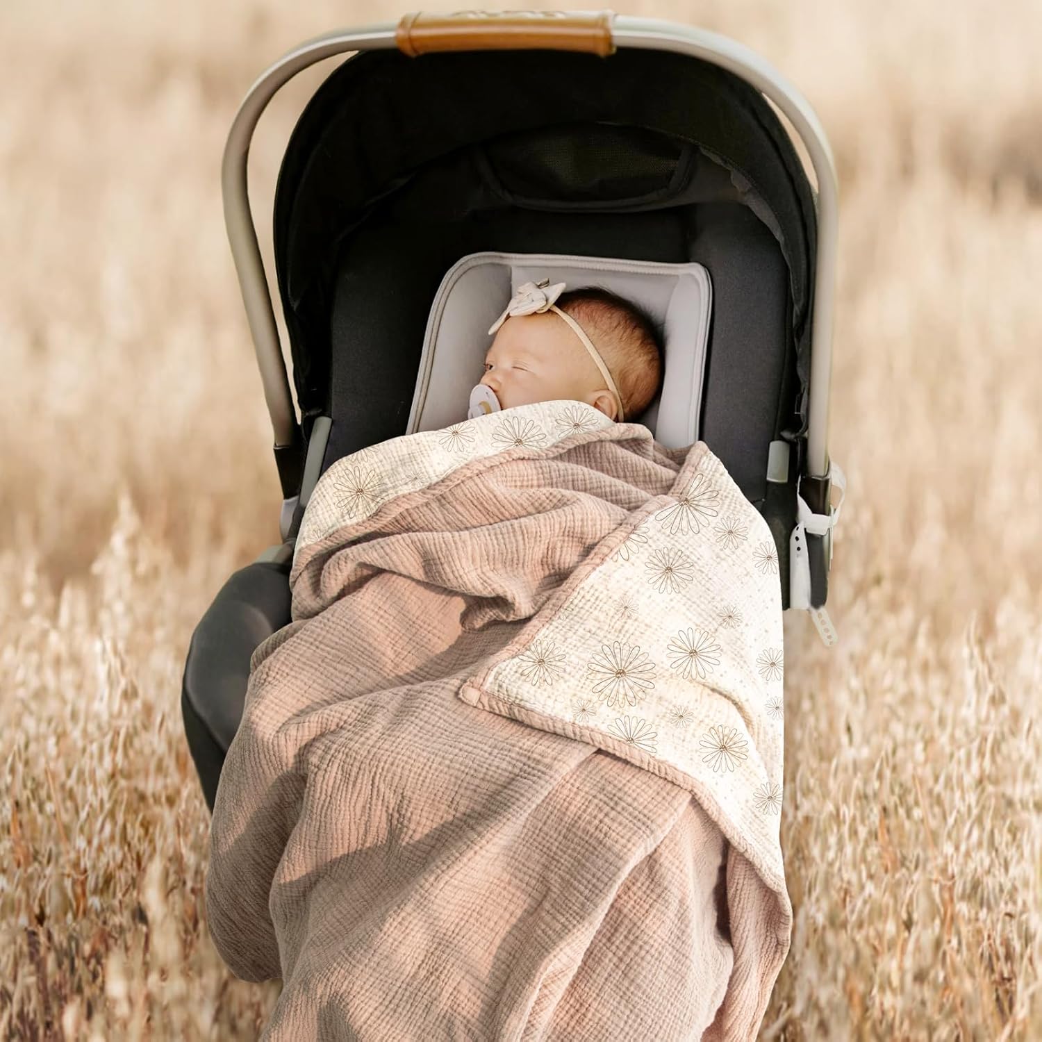 Lulu Moon Muslin Blanket Sand Daisy Print 47x47 Inches