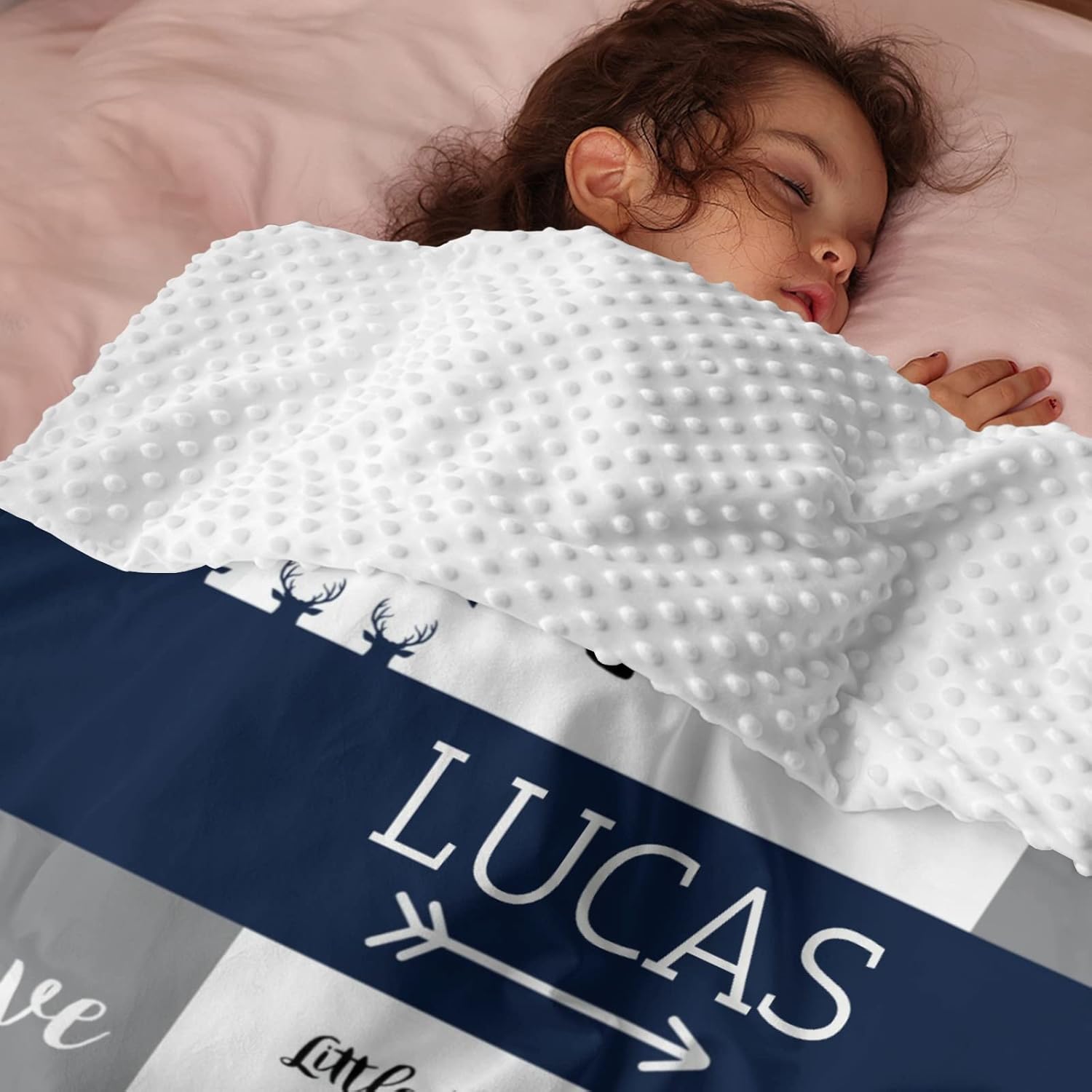 Personalized Baby Blanket for Boys - Blue Deer Woodland Design