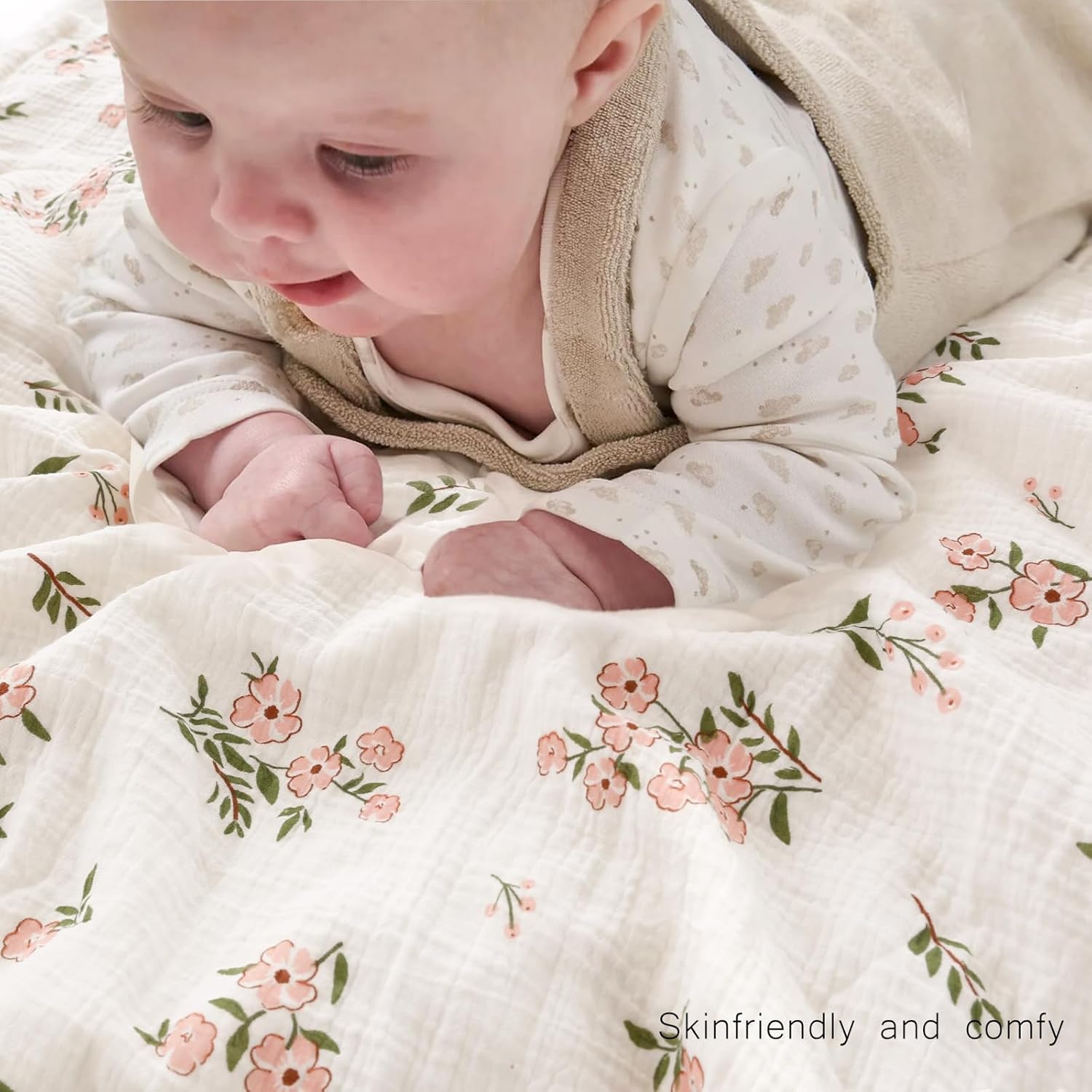 BOPRIO Pink Floral Muslin Baby Blanket 30x40