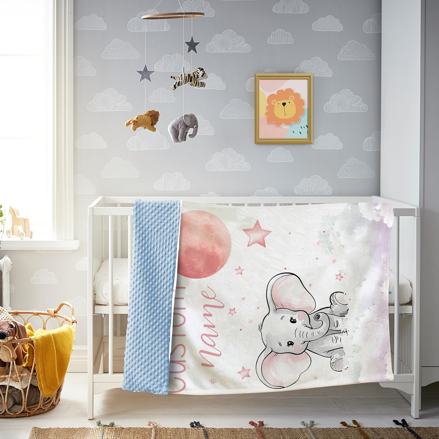 Personalized Baby Blanket with Name Pink Elephant Double Layer Dotted Swaddle