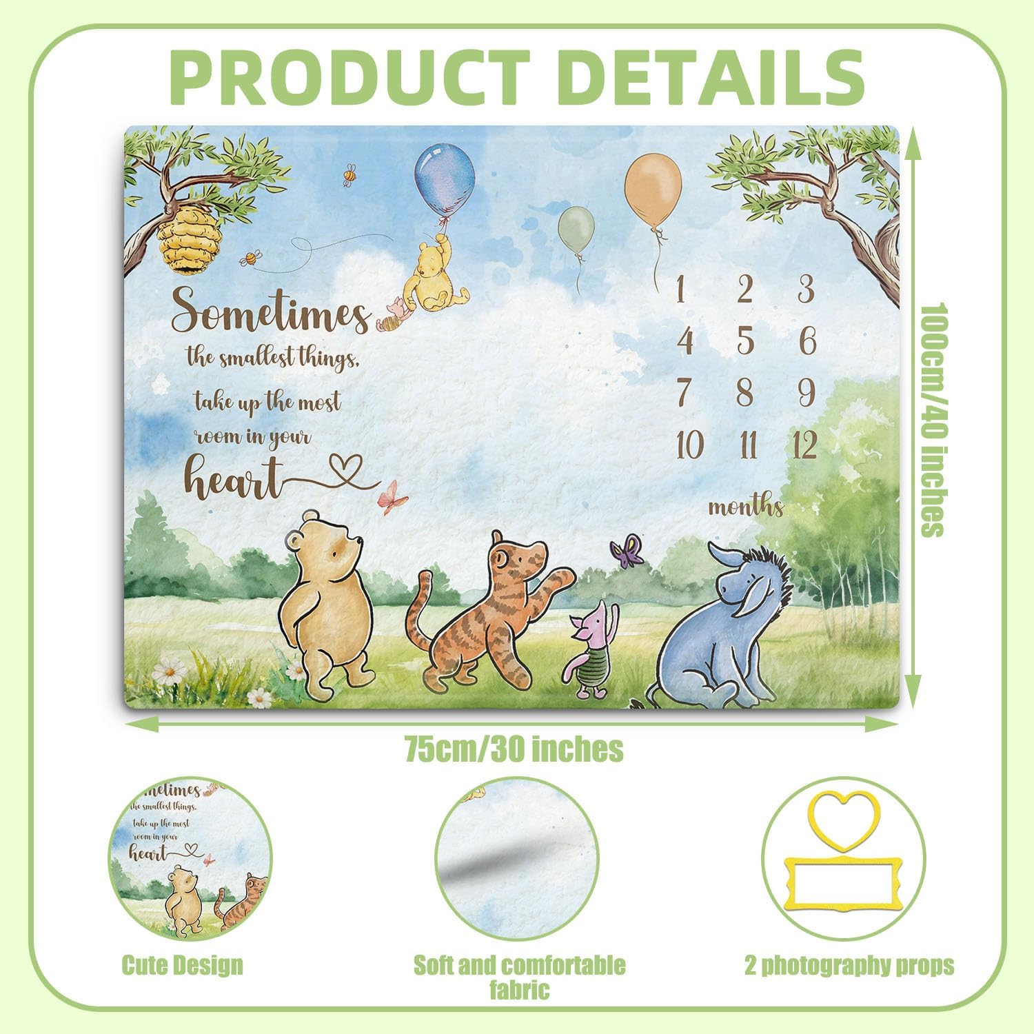 Winnie The Pooh Baby Milestone Blanket with Photo Frames